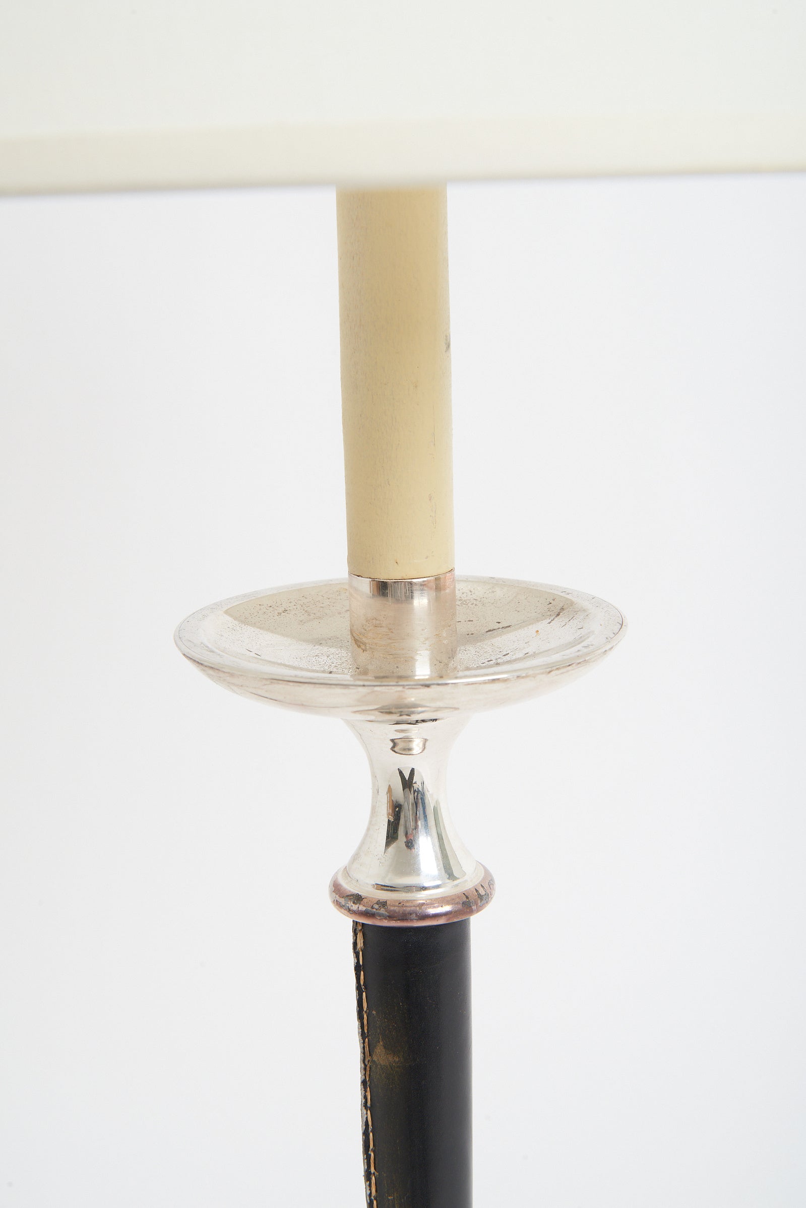 Silvered and Leather Table Lamp