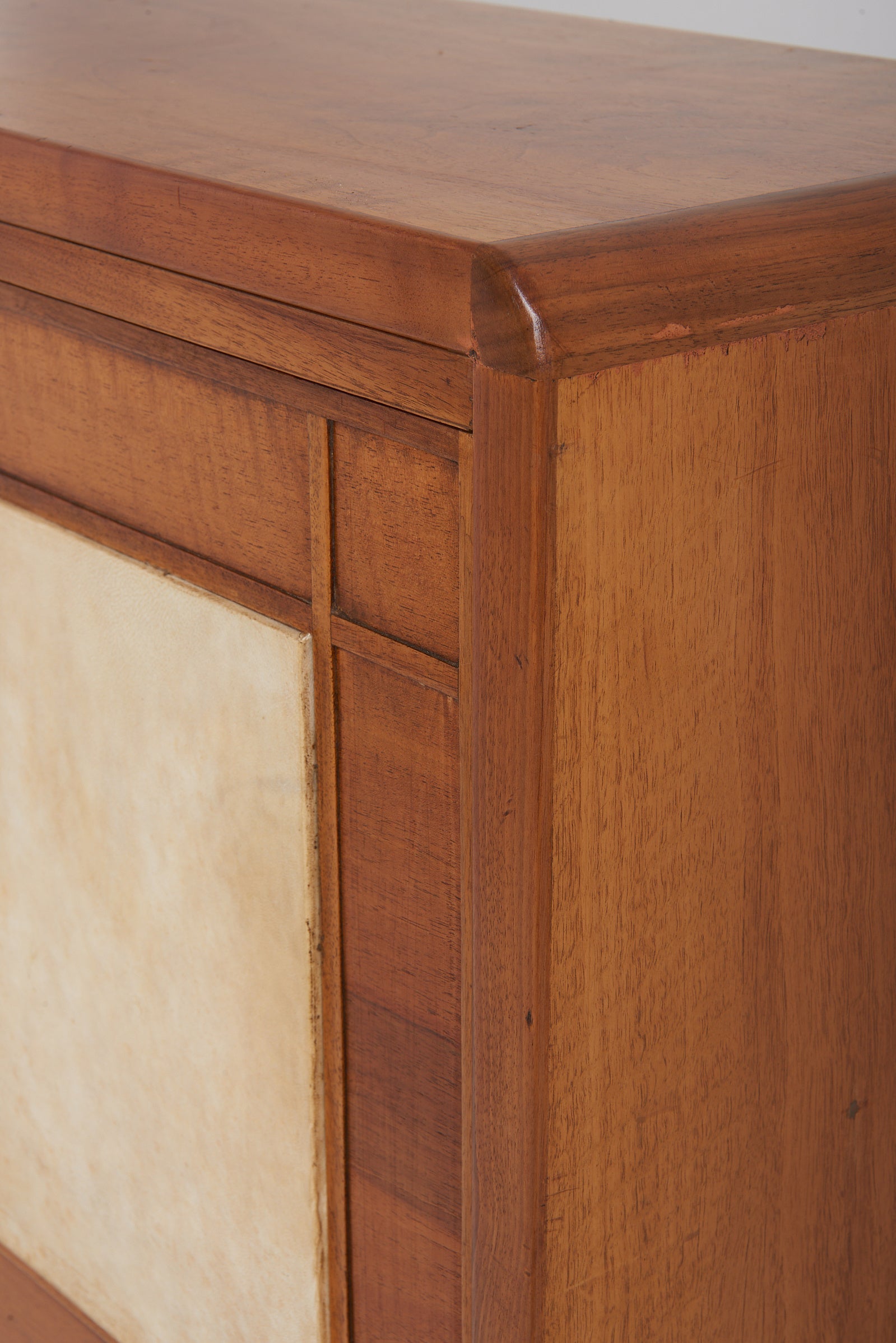 Art Deco Velum and Walnut Secretaire Cabinet