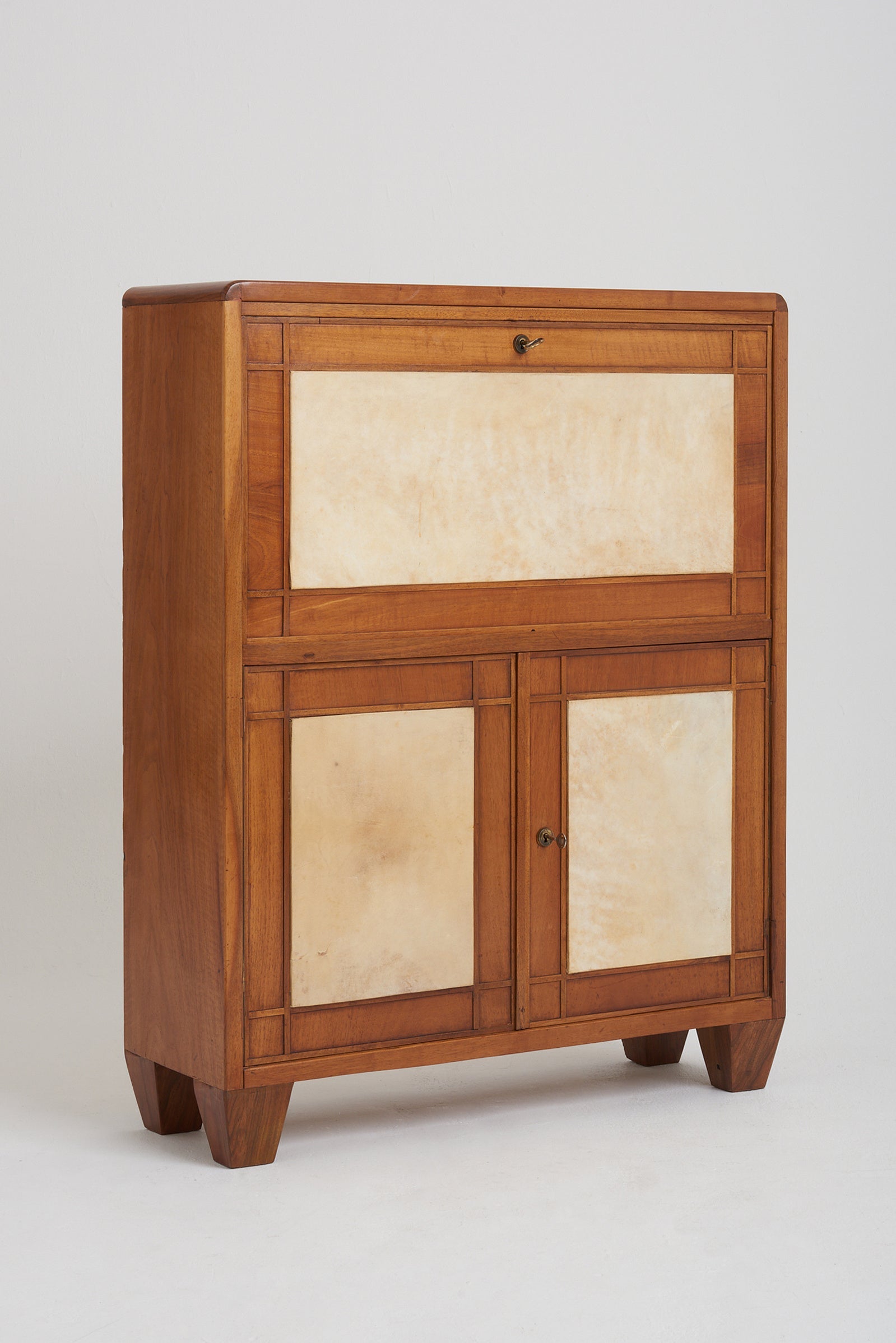 8109- Art Deco Velum and Walnut Secretaire Cabinet