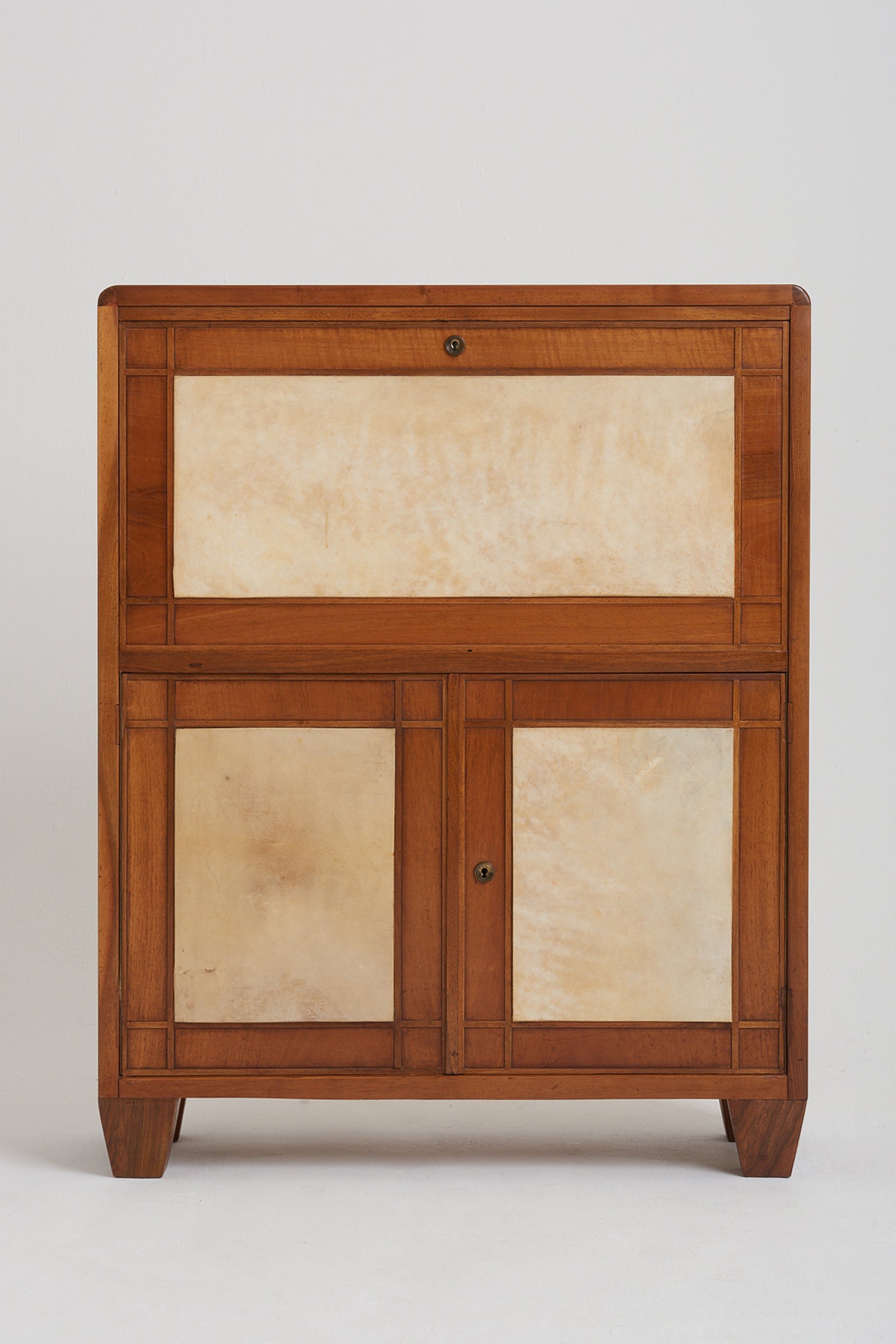 Art Deco Velum and Walnut Secretaire Cabinet