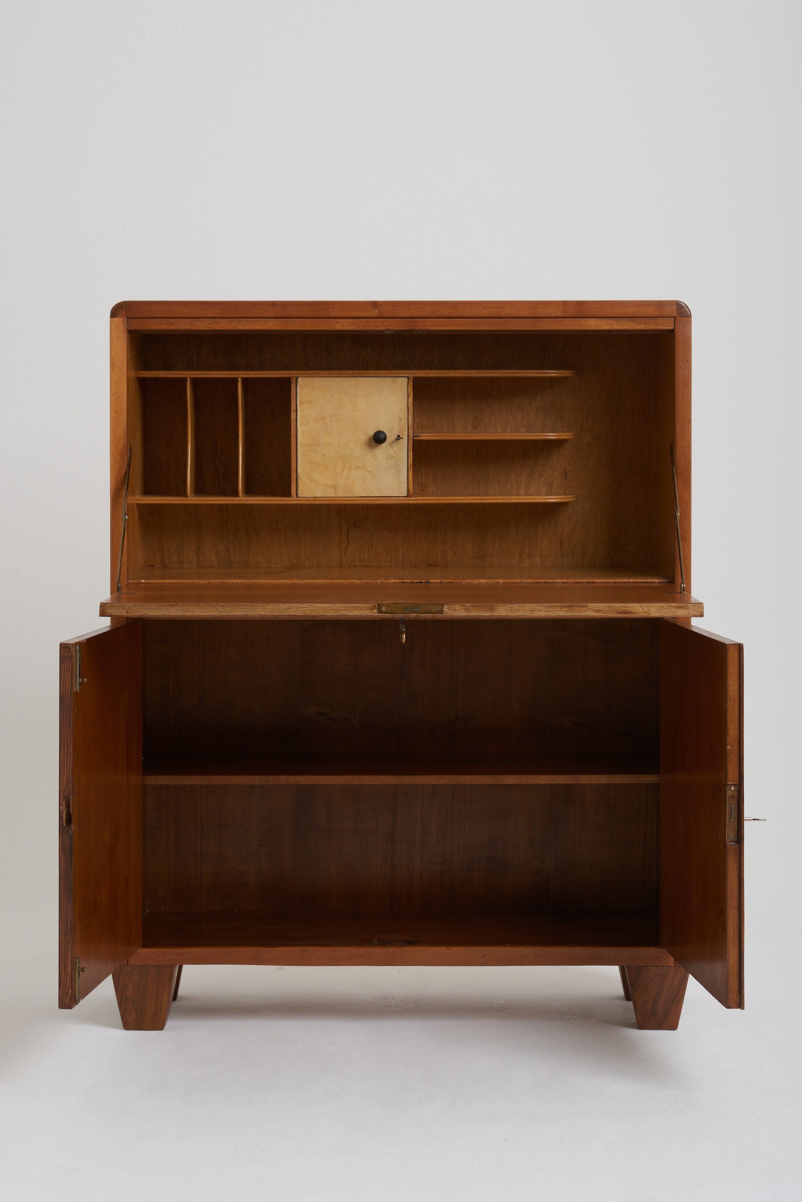 Art Deco Velum and Walnut Secretaire Cabinet