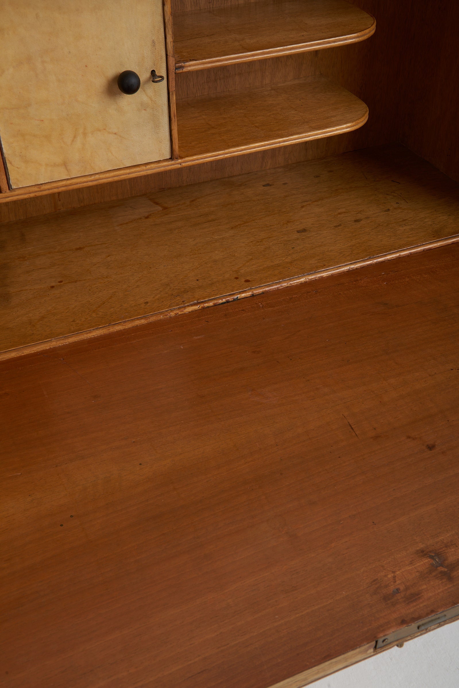 Art Deco Velum and Walnut Secretaire Cabinet