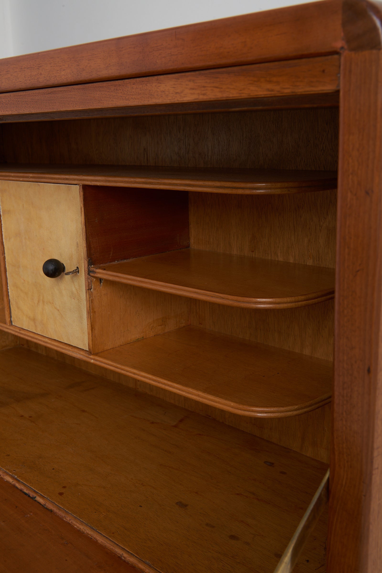 Art Deco Velum and Walnut Secretaire Cabinet