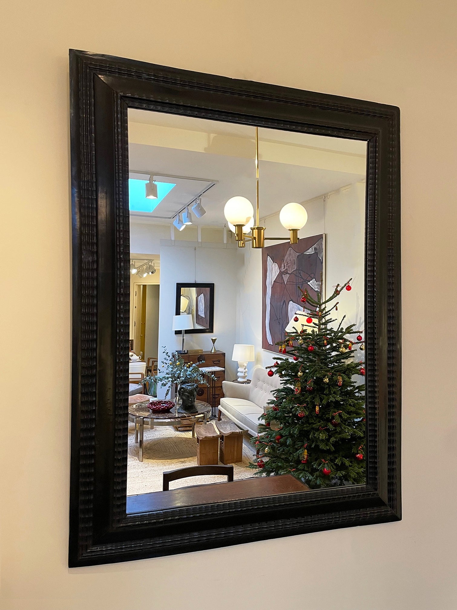 Flemish Style Ebonised Ripple Frame Mirror