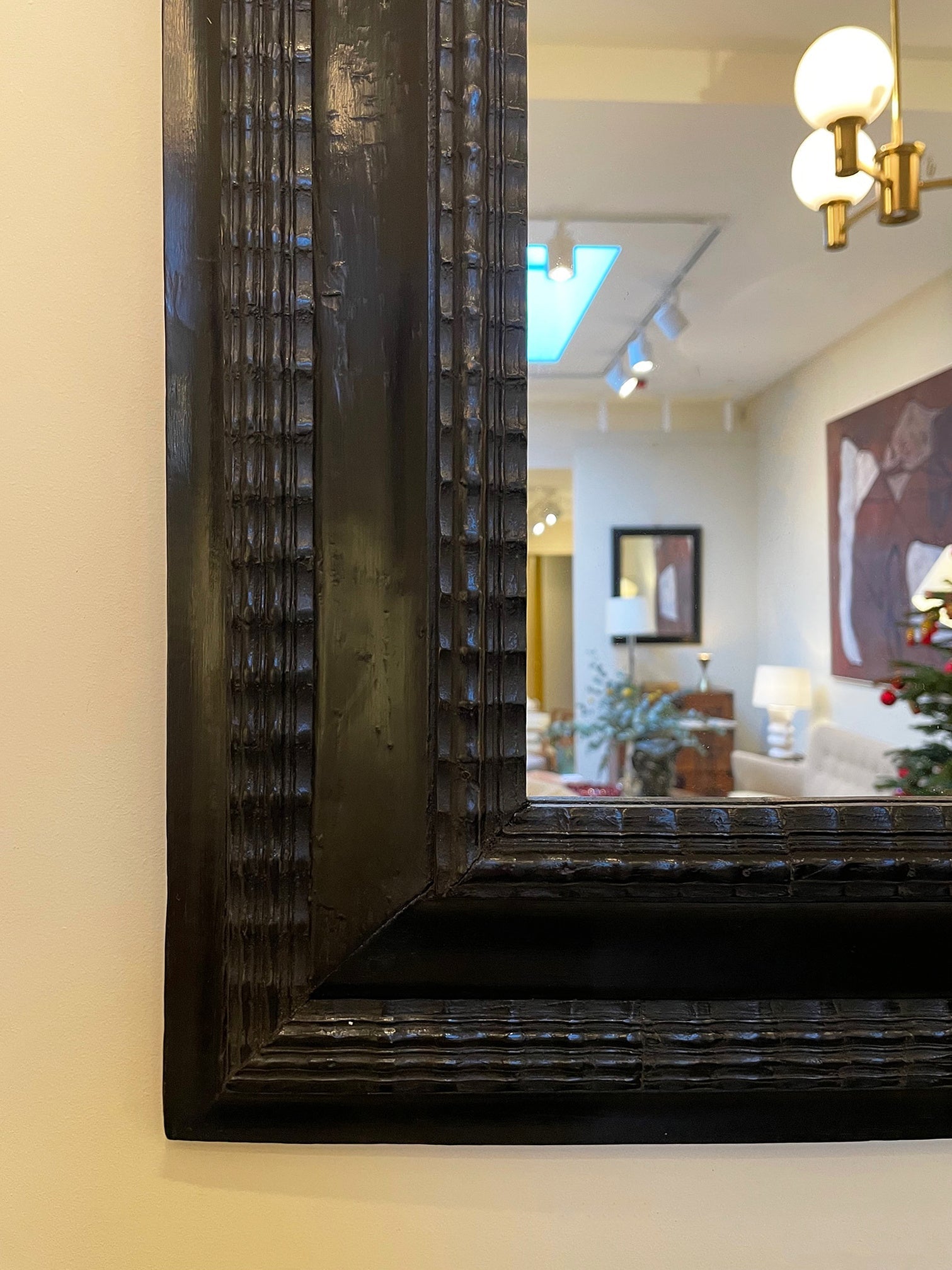 Flemish Style Ebonised Ripple Frame Mirror