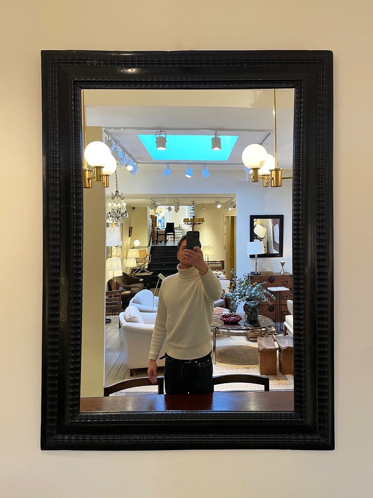 8113- Flemish Style Ebonised Ripple Frame Mirror