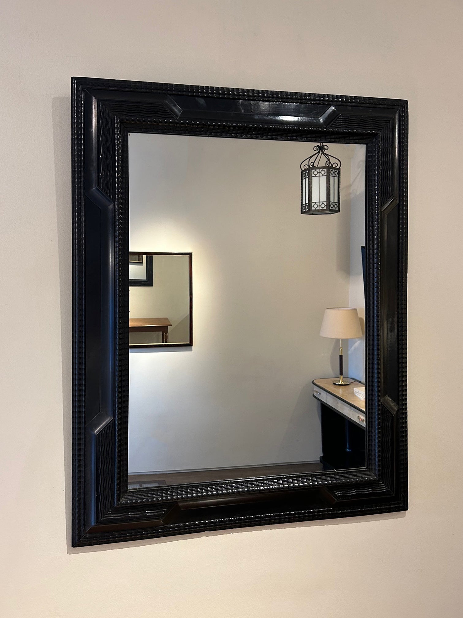 8115- Flemish Style Ebonised Ripple Frame Mirror