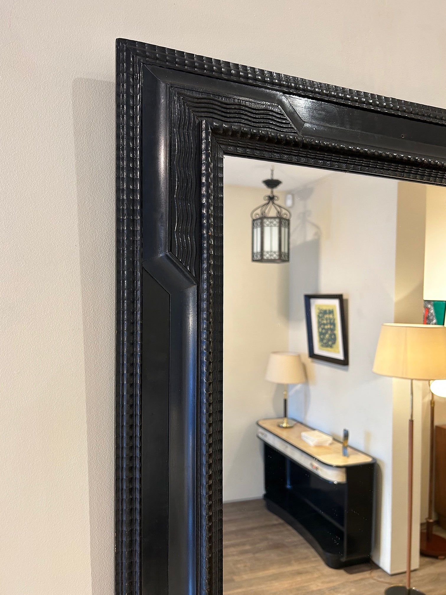 Flemish Style Ebonised Ripple Frame Mirror