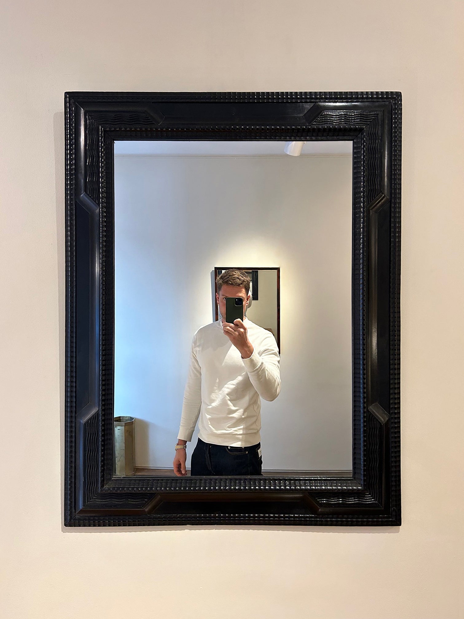 Flemish Style Ebonised Ripple Frame Mirror