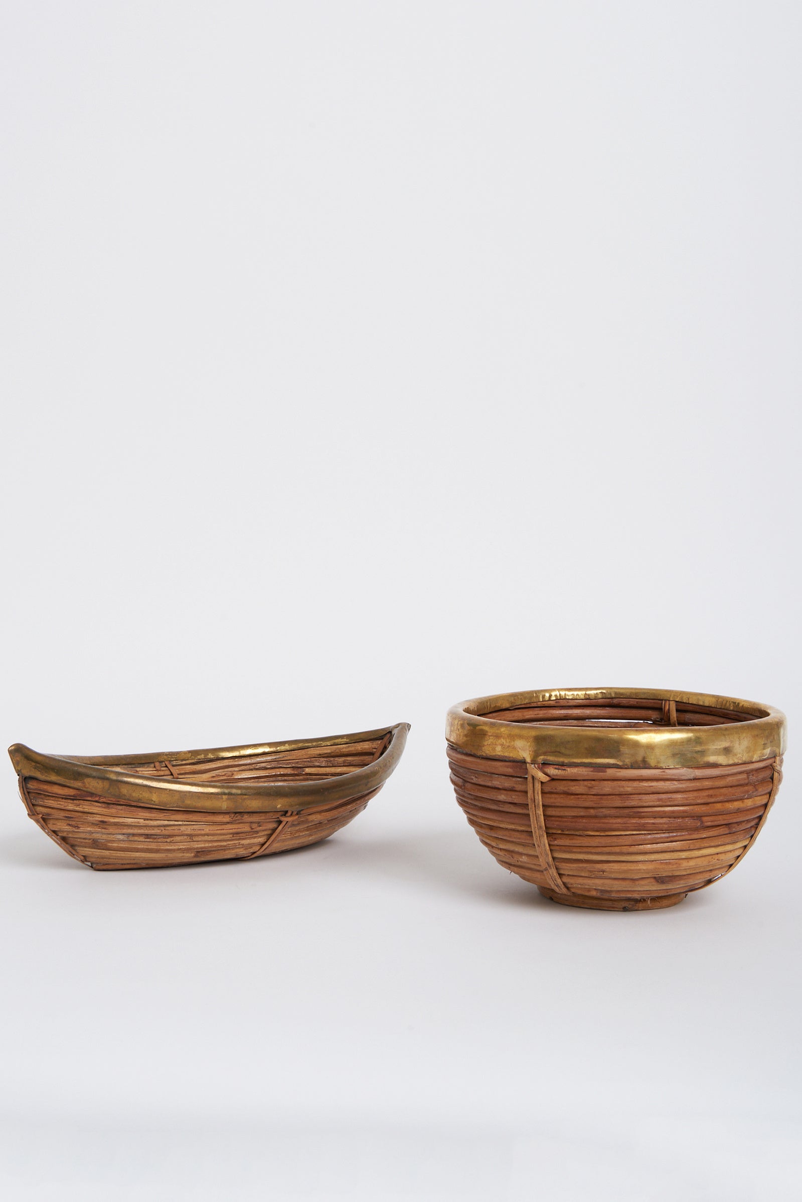 Two Bamboo and Brass Bowls in the manner of Gabriella Crespi