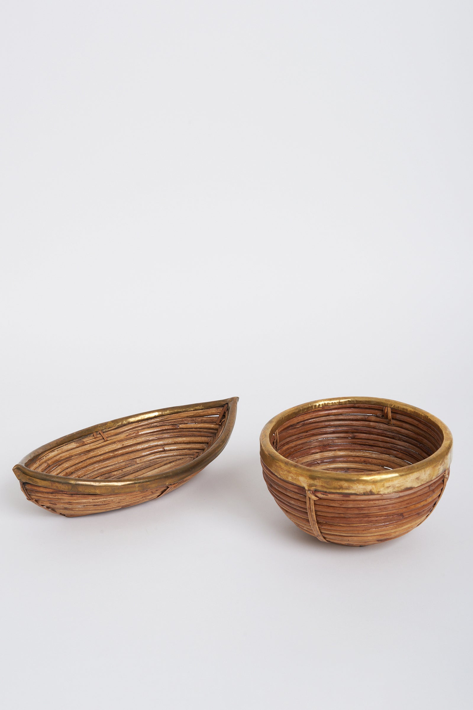 8126+7390- Two Bamboo and Brass Bowls in the manner of Gabriella Crespi