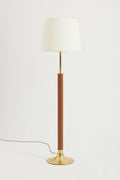 8166- Brass and Brown Faux Leather Floor Lamp