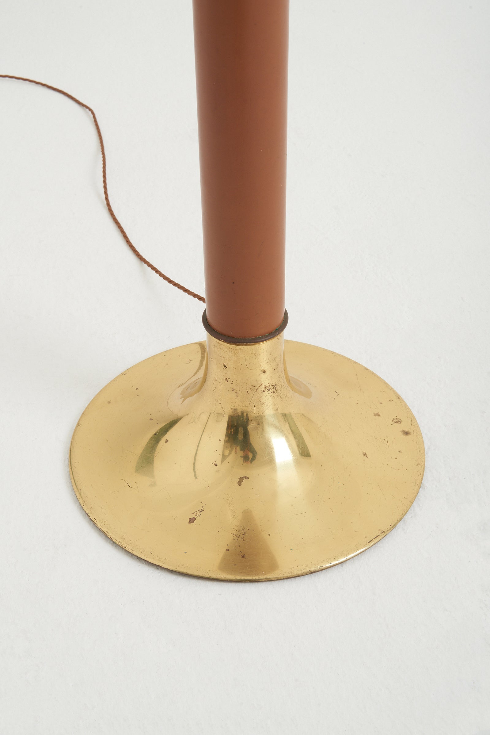 Brass and Brown Faux Leather Floor Lamp