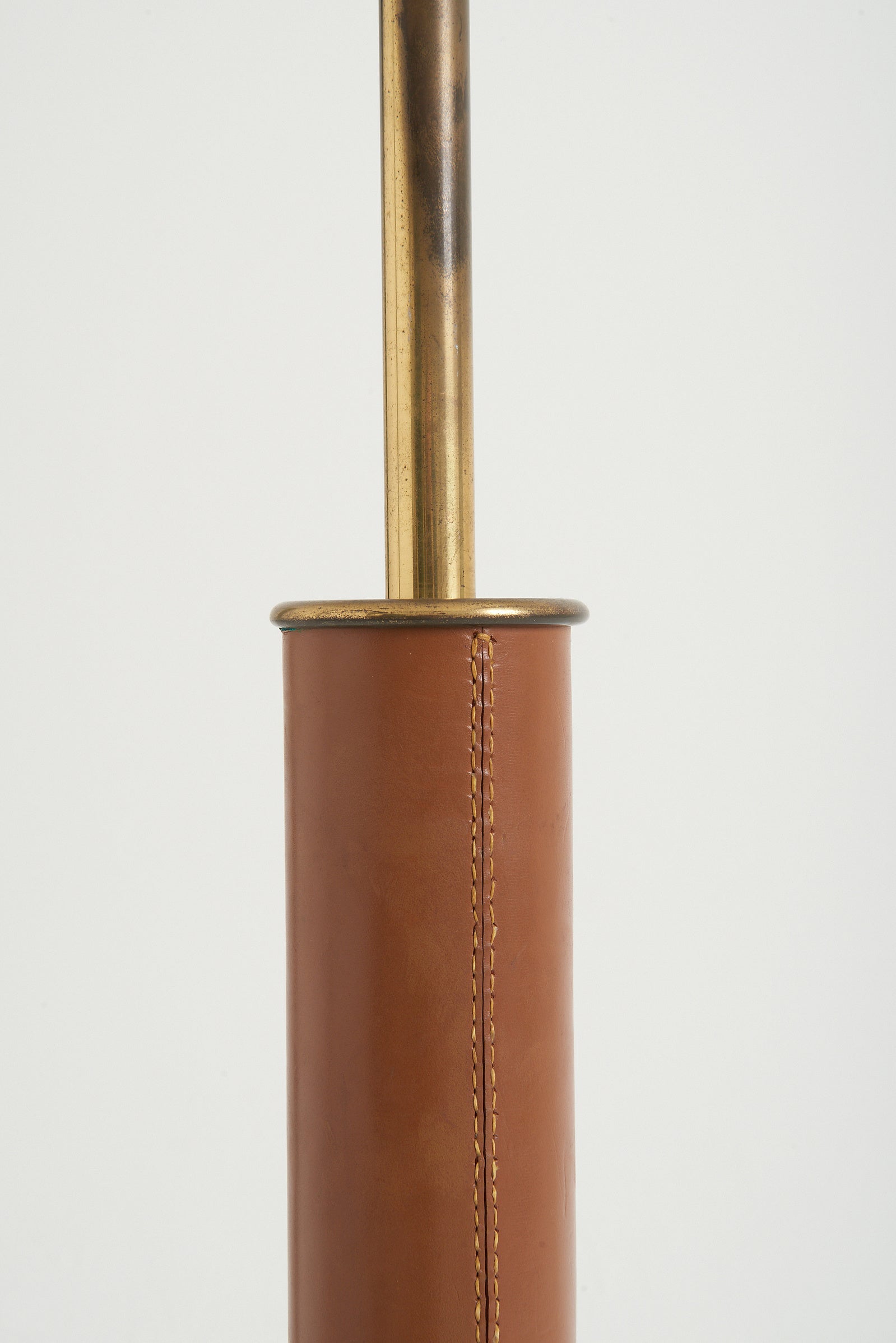 Brass and Brown Faux Leather Floor Lamp