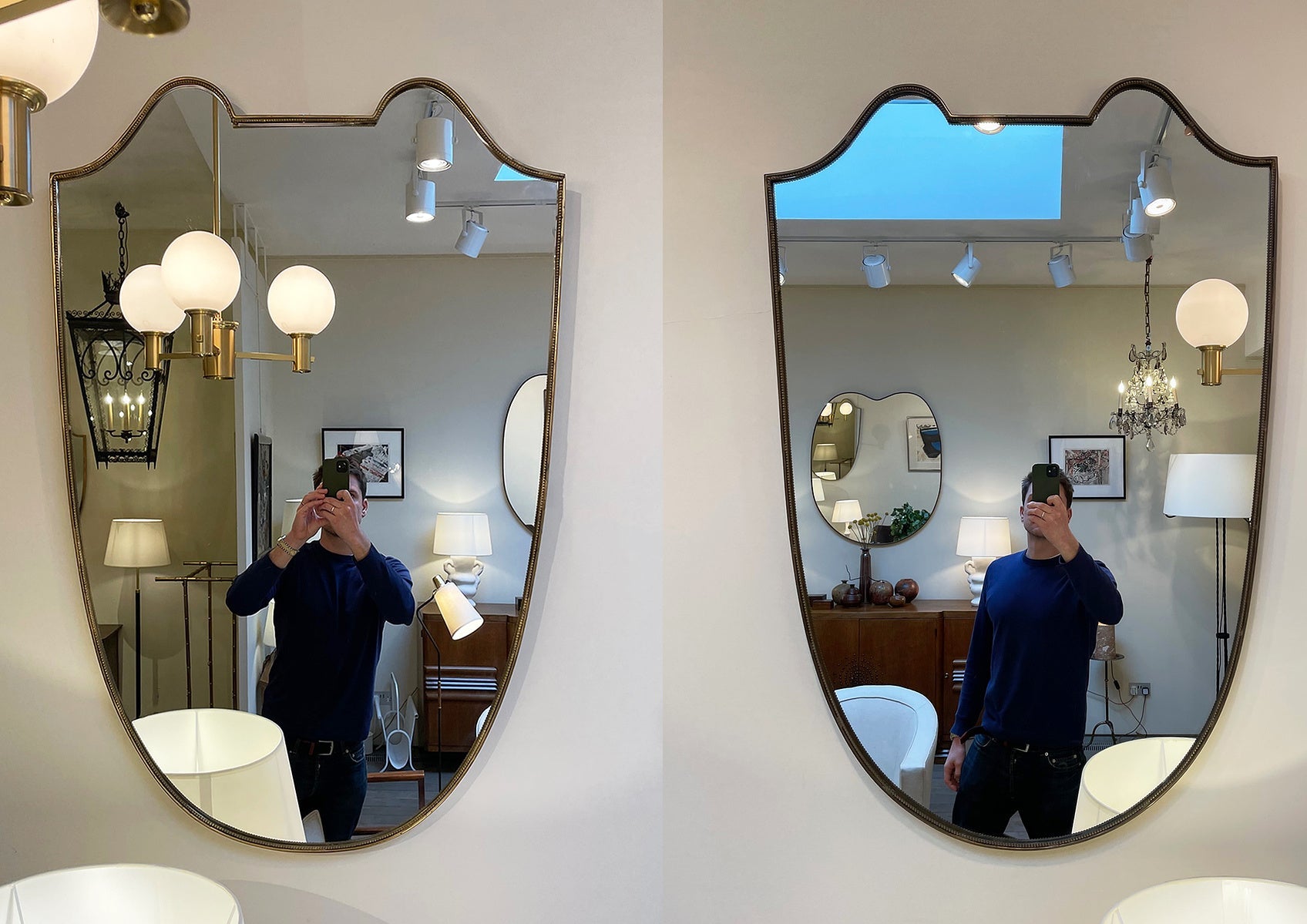 Pair of Brass Shield Mirrors