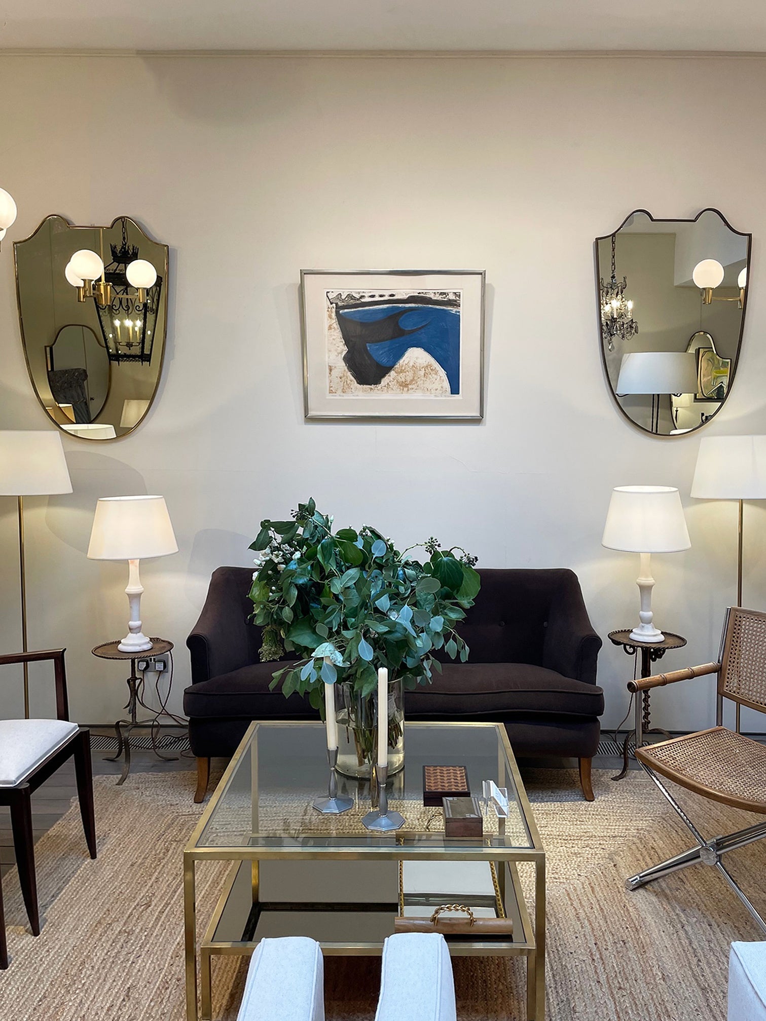 Pair of Brass Shield Mirrors