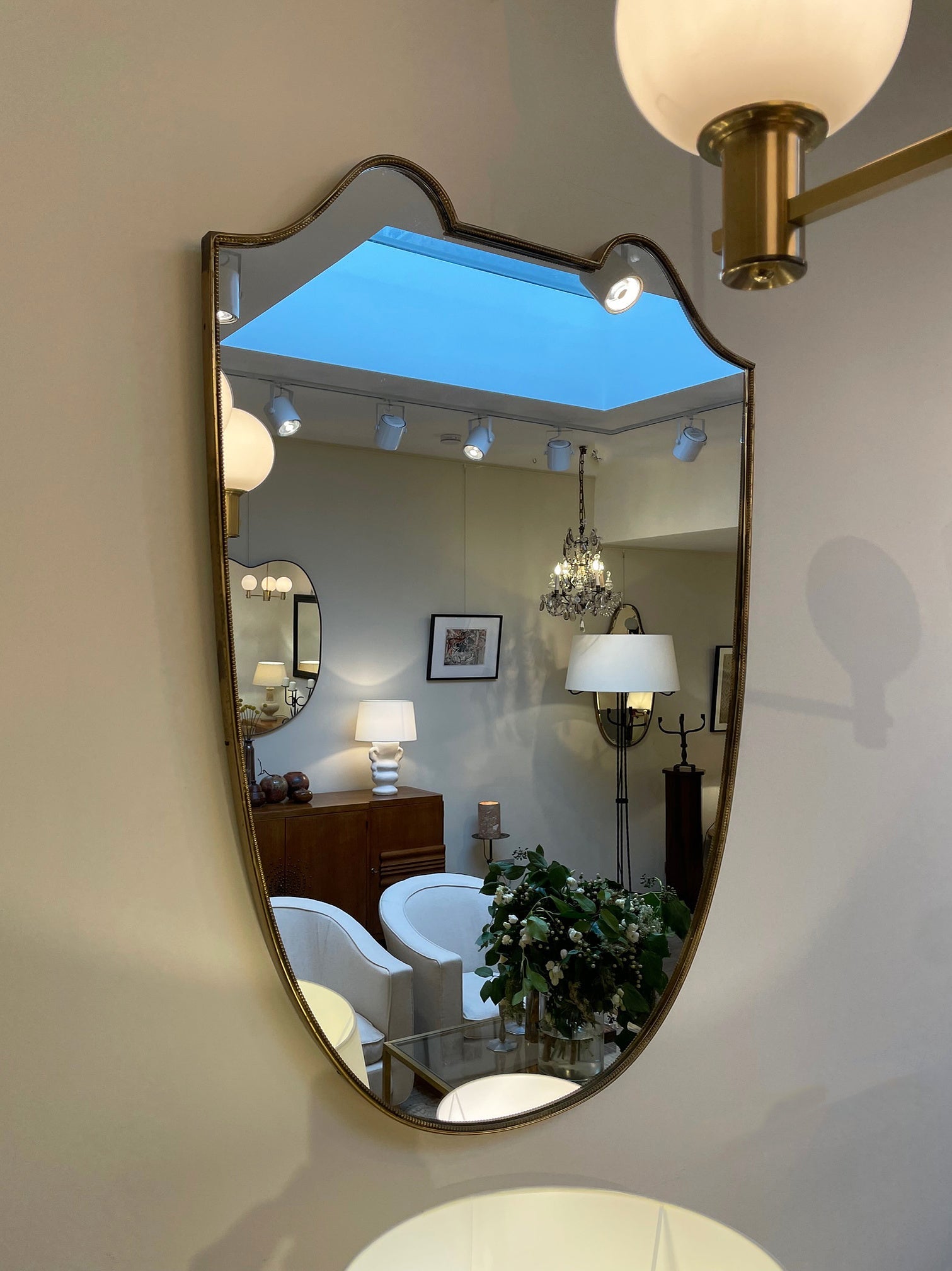 Pair of Brass Shield Mirrors