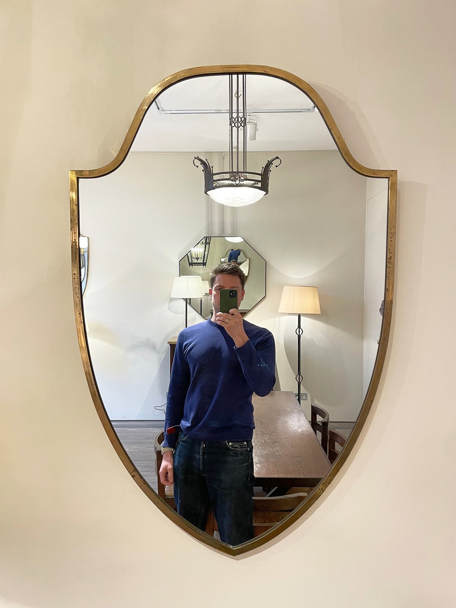 8204- Mid-Century Brass Shield Mirror