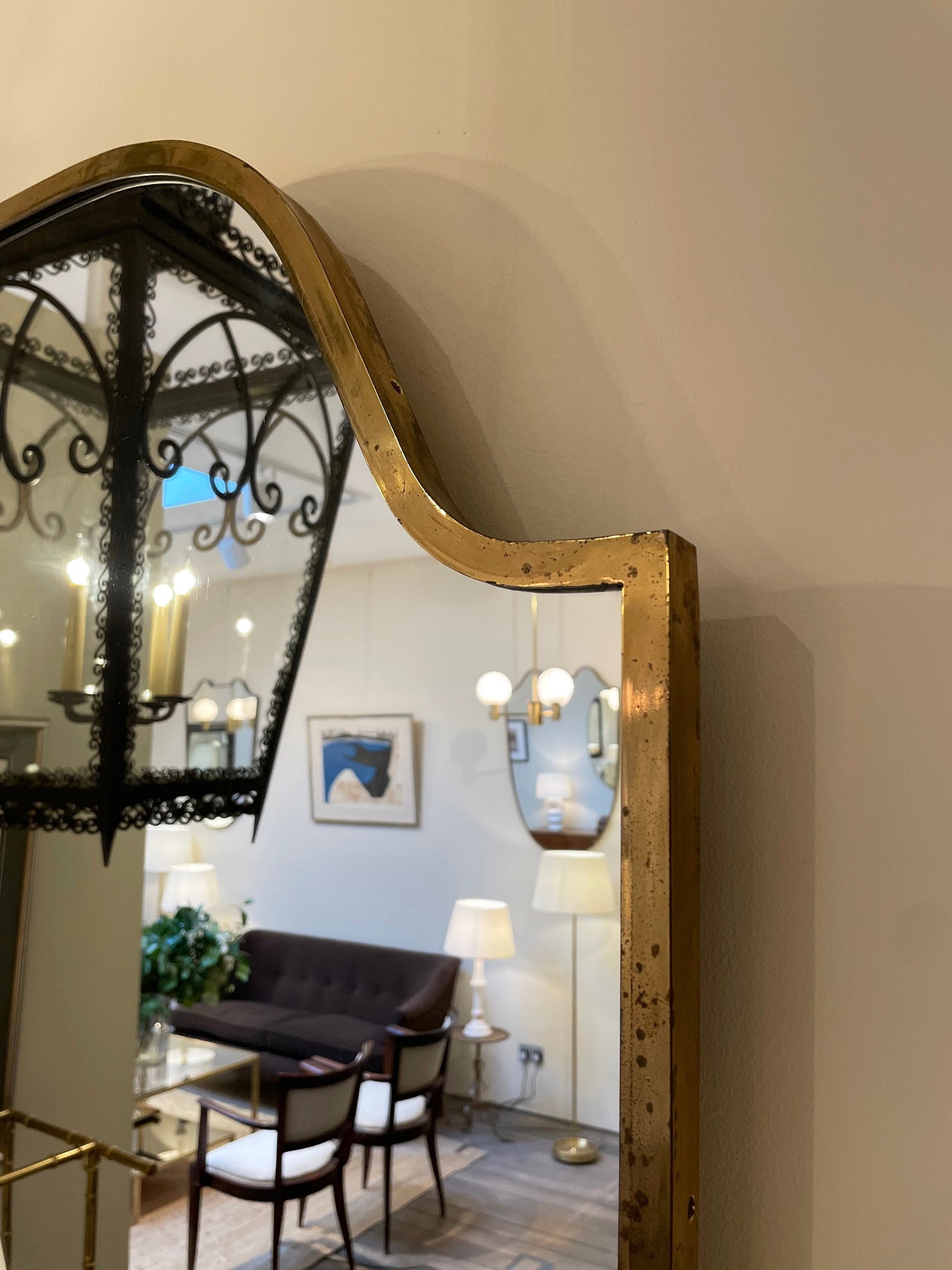 Mid-Century Brass Shield Mirror