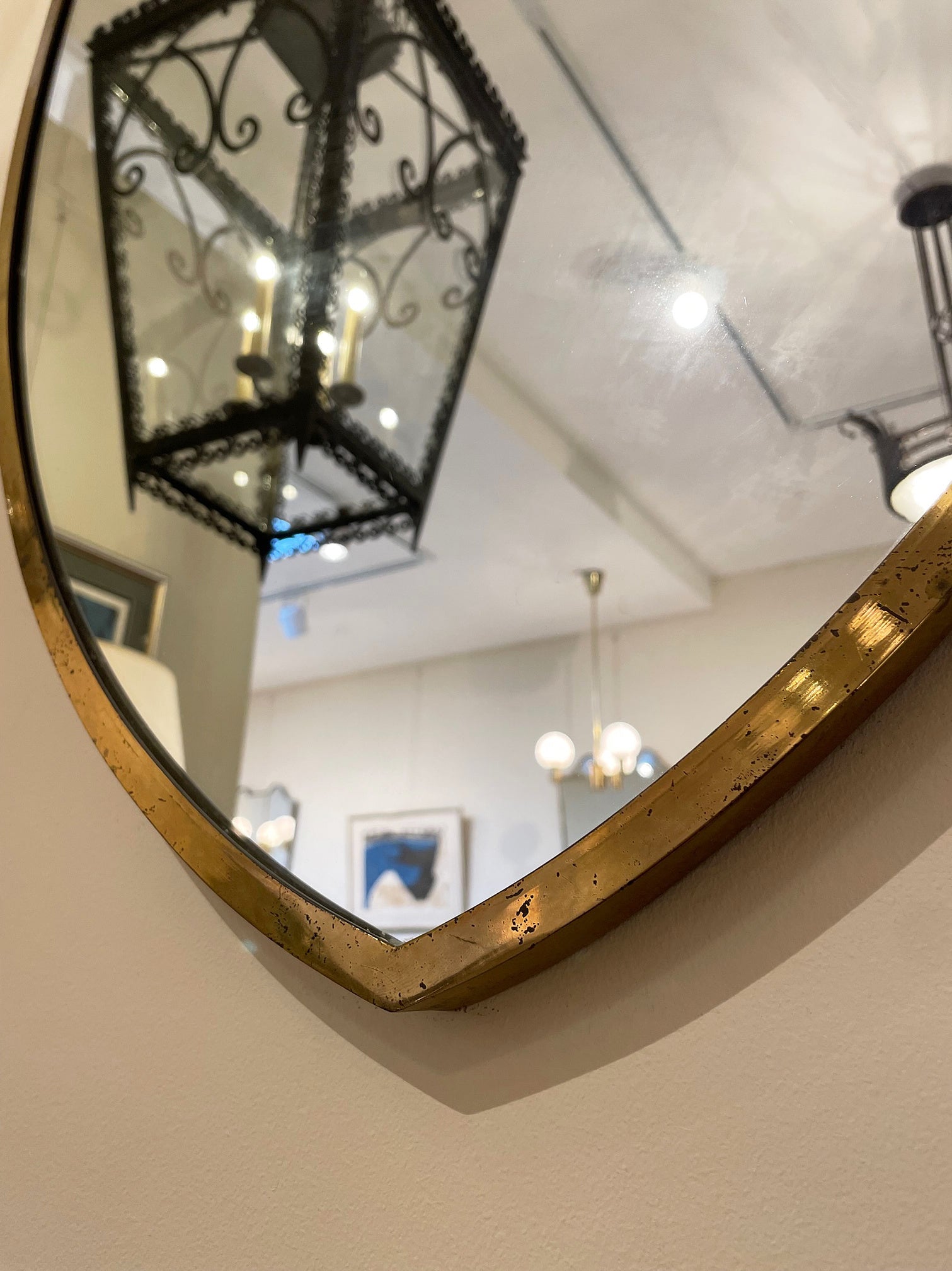 Mid-Century Brass Shield Mirror