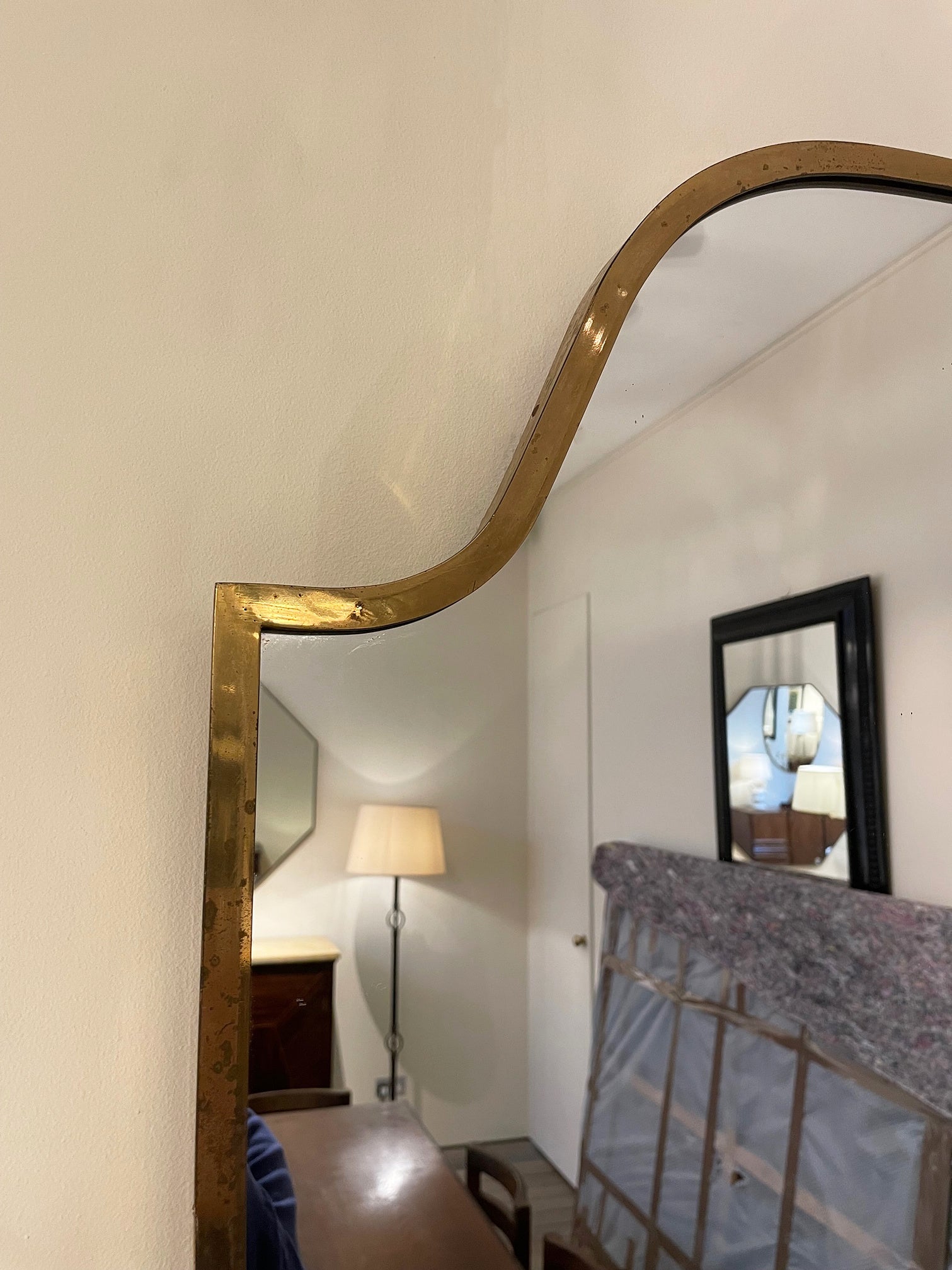 Mid-Century Brass Shield Mirror