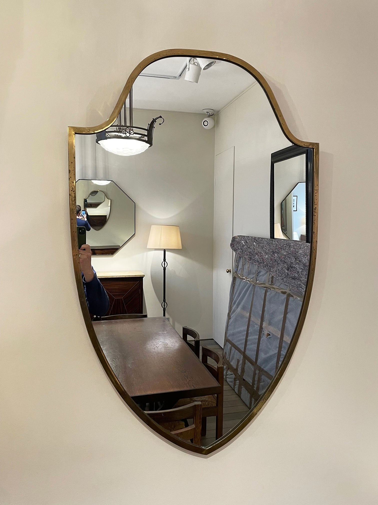 Mid-Century Brass Shield Mirror