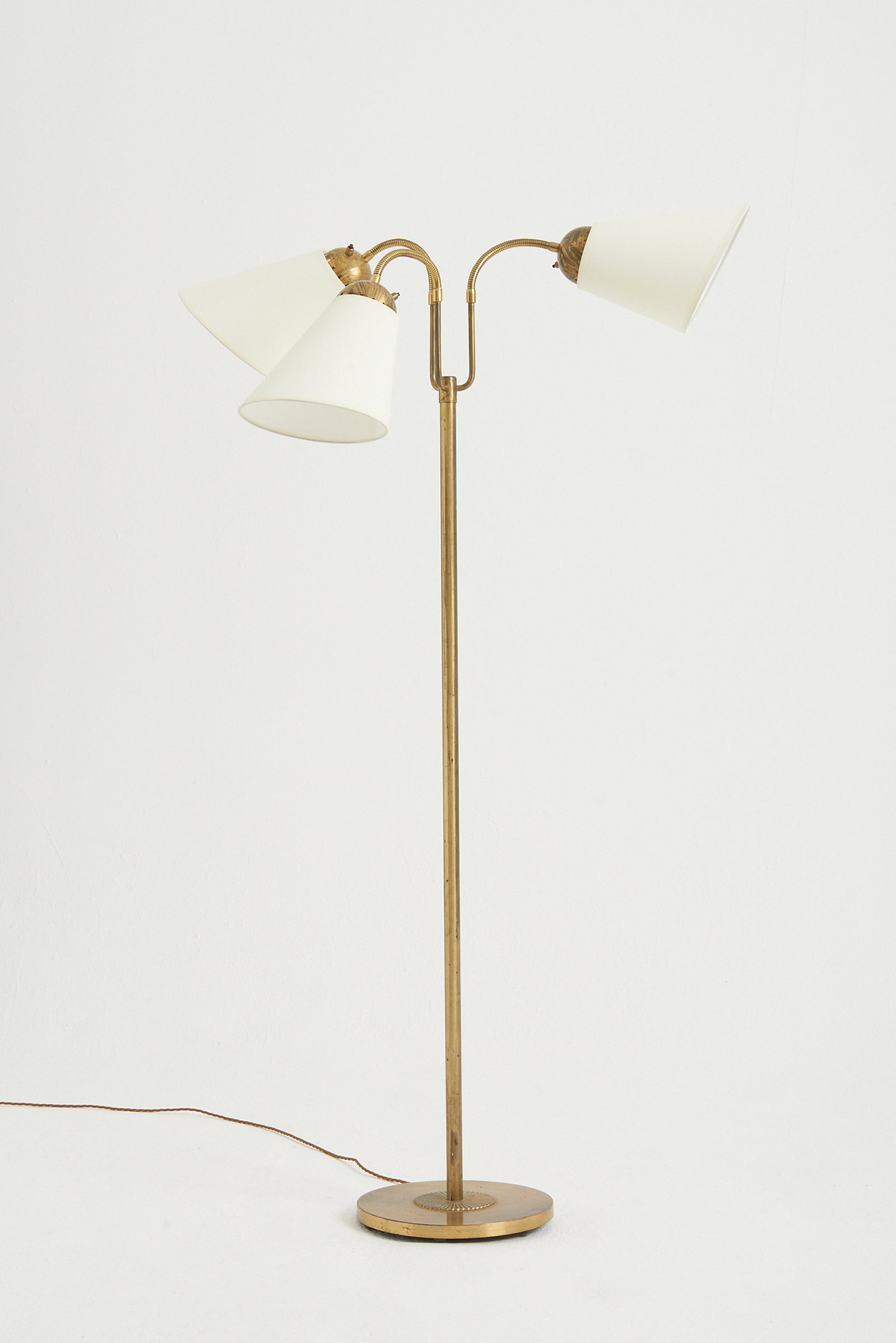 Swedish Modern Brass Three-Arm Floor Lamp