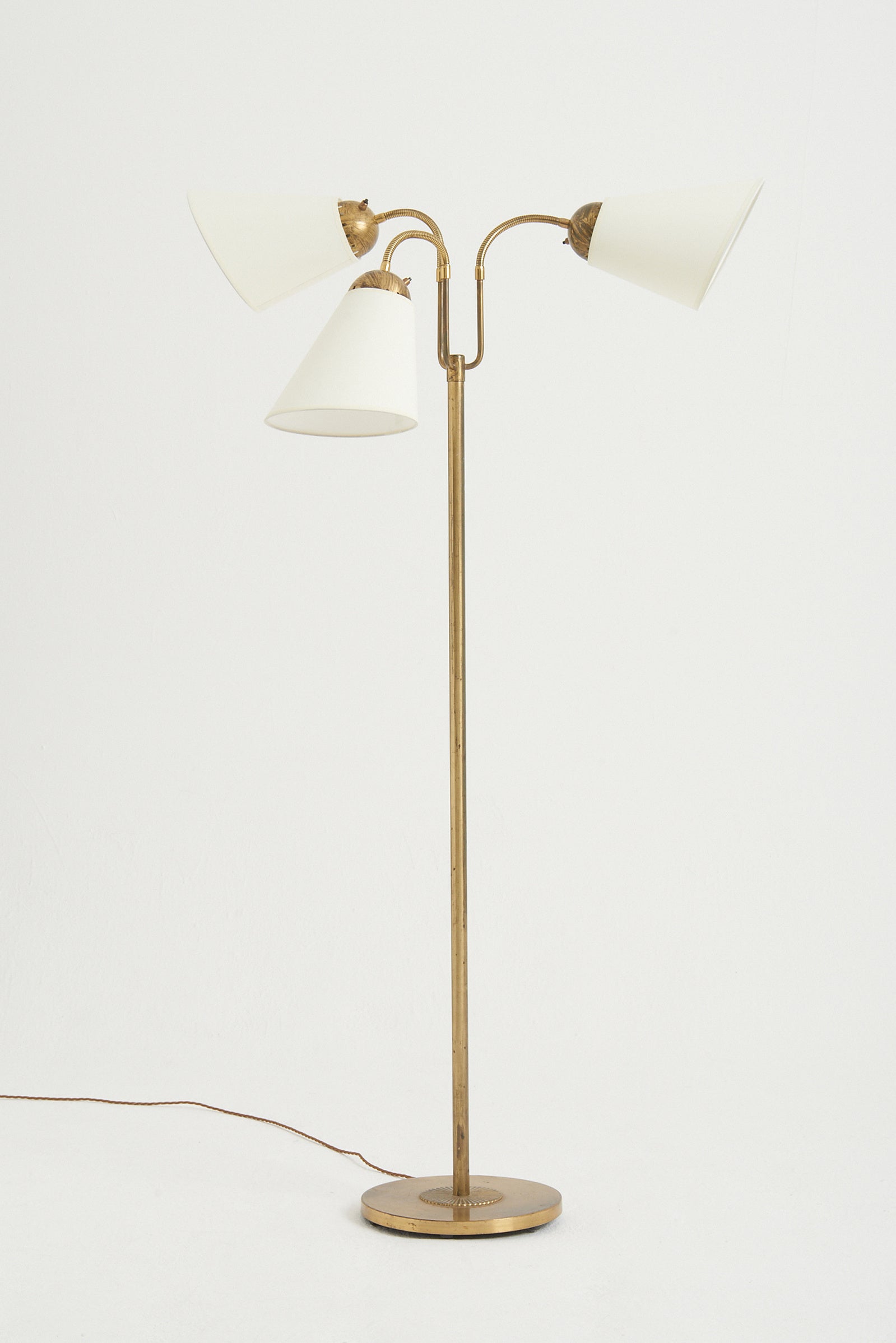 8257- Swedish Modern Brass Three-Arm Floor Lamp