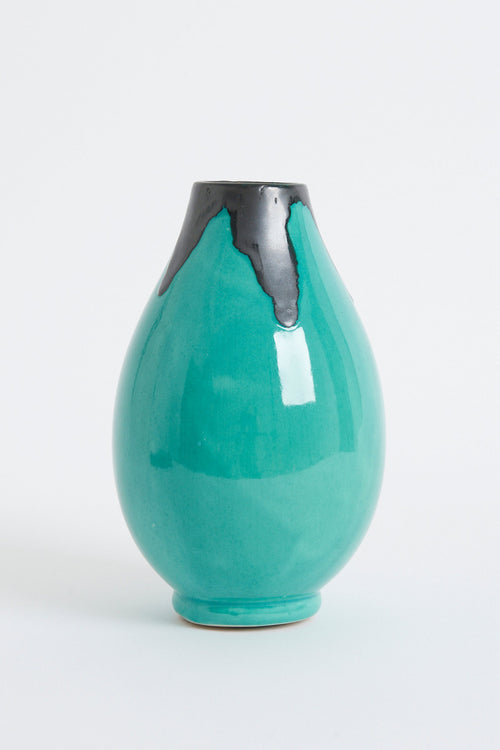 8262- 1950s Turquoise Ceramic Vase by Jerome Massier