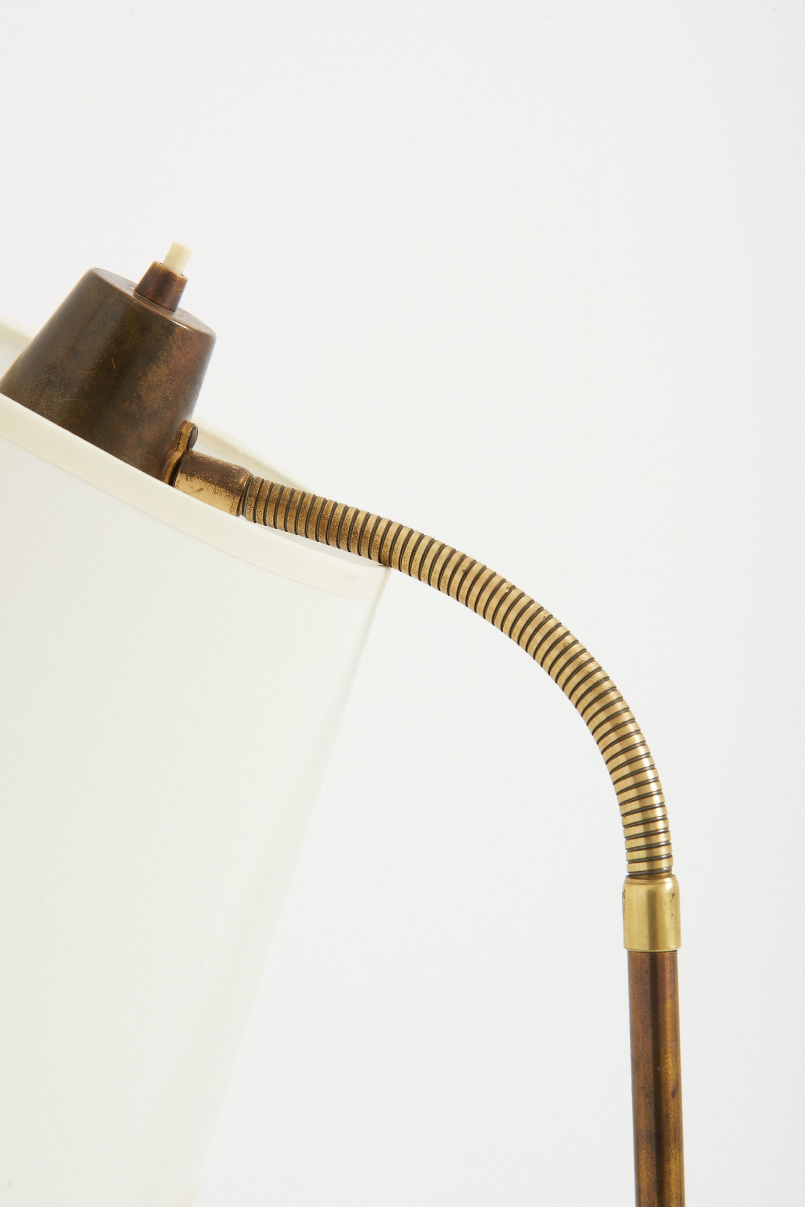 Mid-Century Brass and Black Leather Reading Floor Lamp