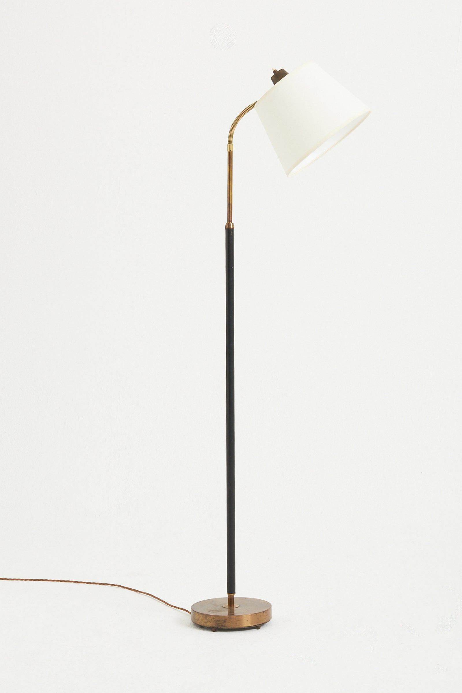 8283- Mid-Century Brass and Black Leather Reading Floor Lamp