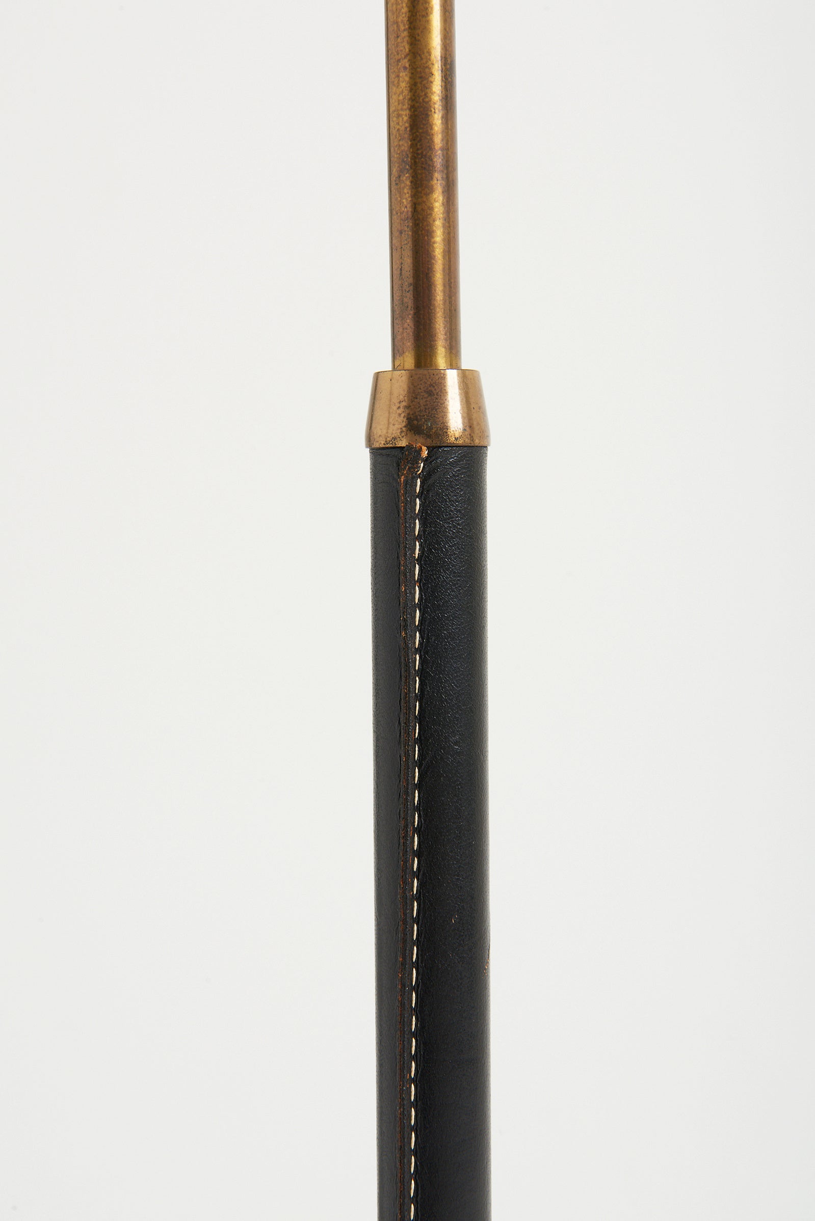Mid-Century Brass and Black Leather Reading Floor Lamp