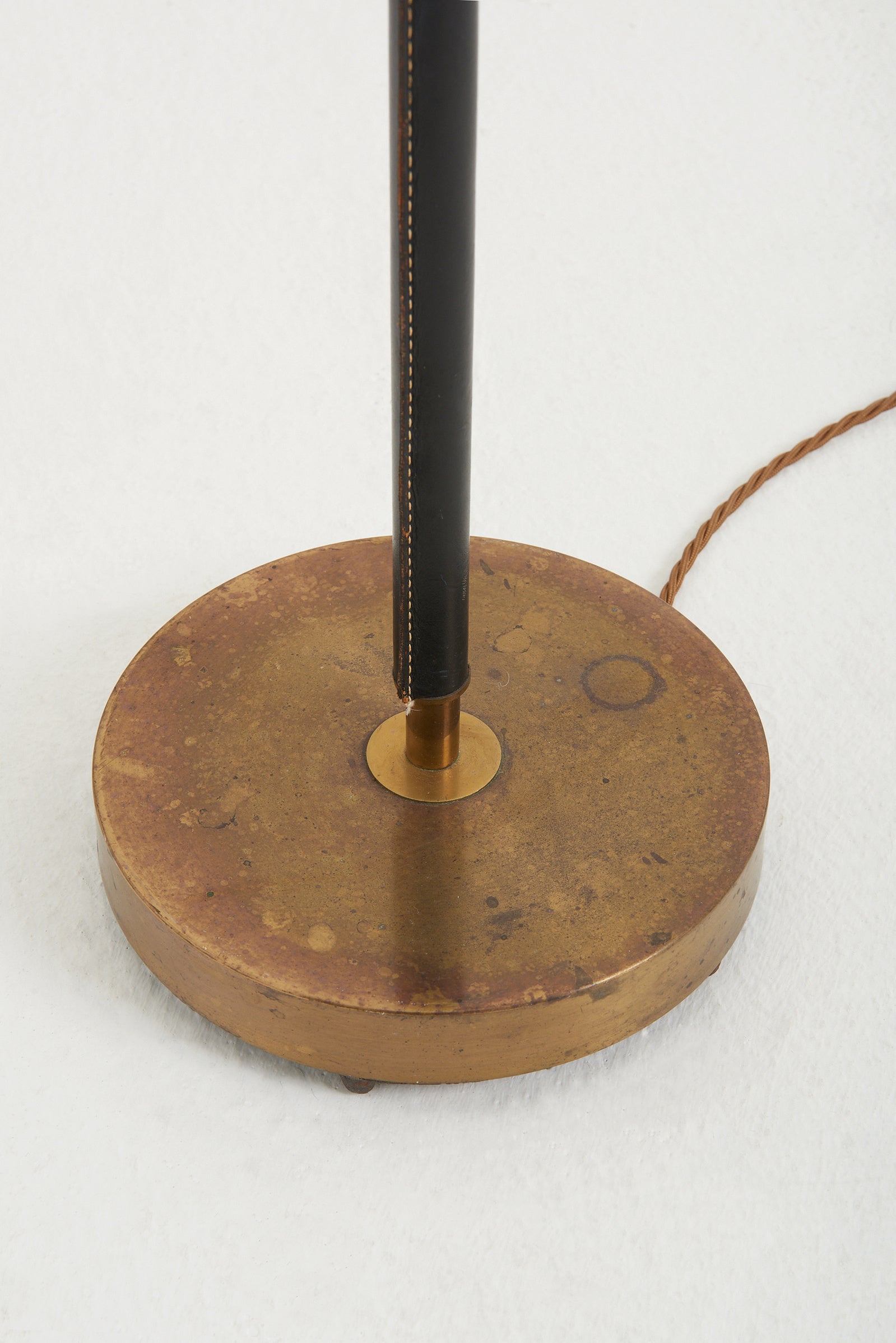 Mid-Century Brass and Black Leather Reading Floor Lamp