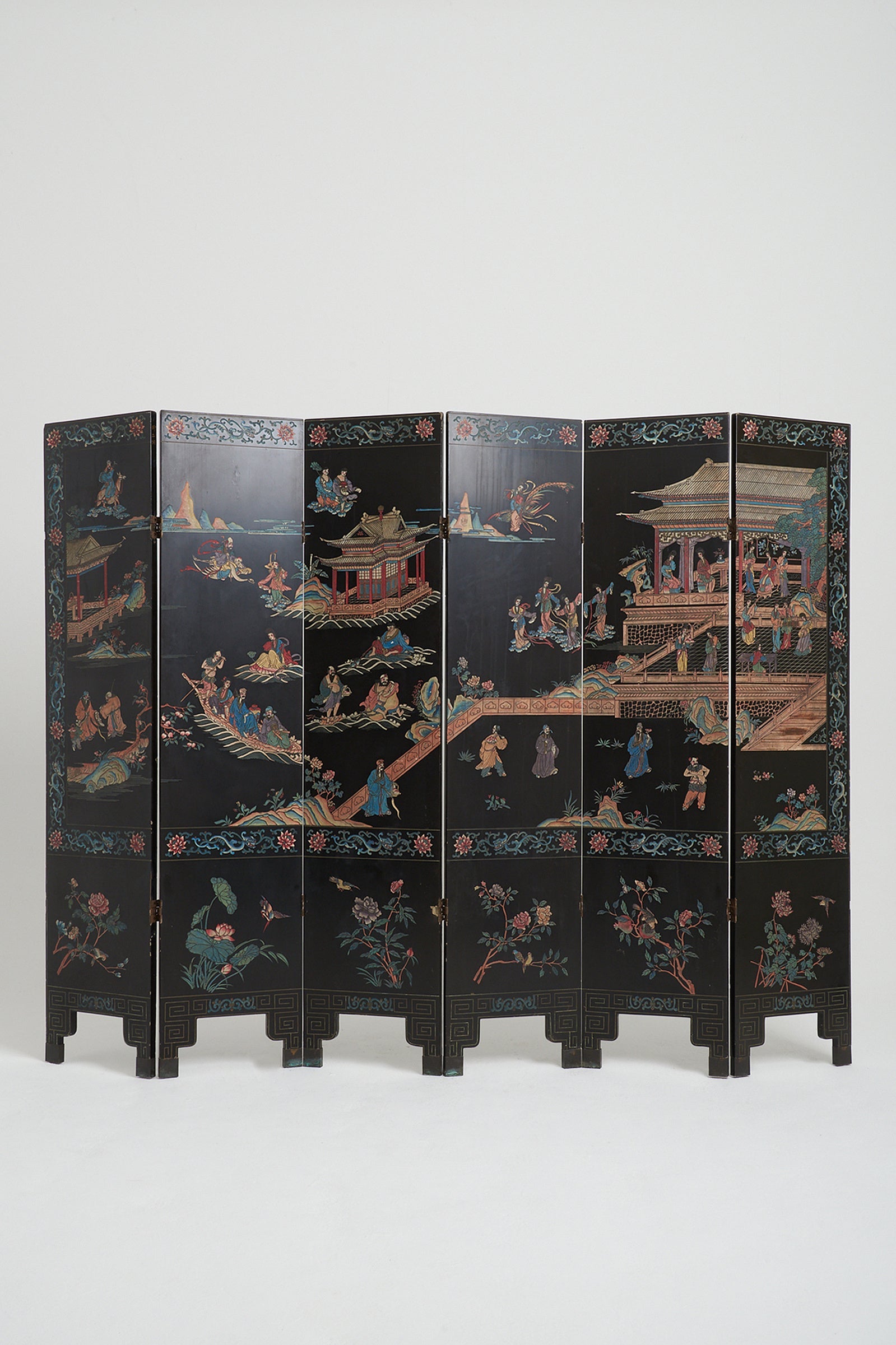 Mid 20th Century Lacquer 8 Leaf Screen
