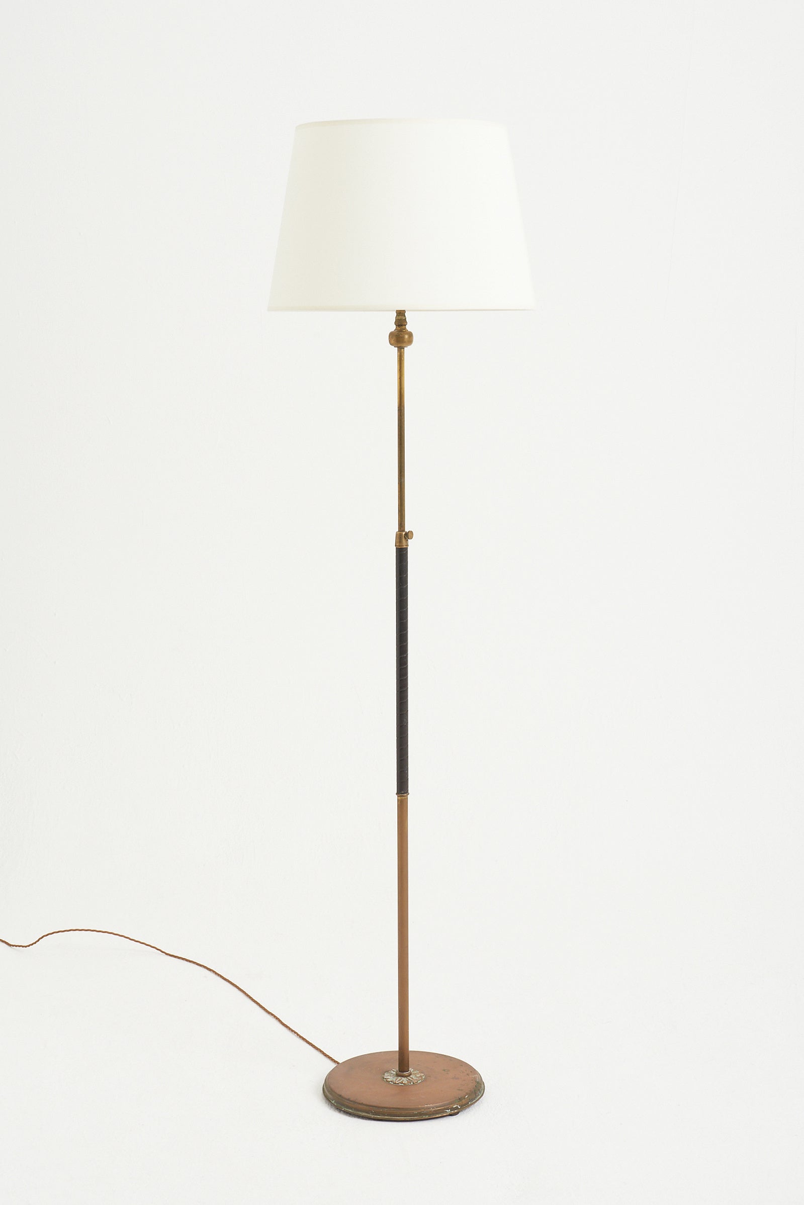 8328- Brass and Black Leather Floor Lamp