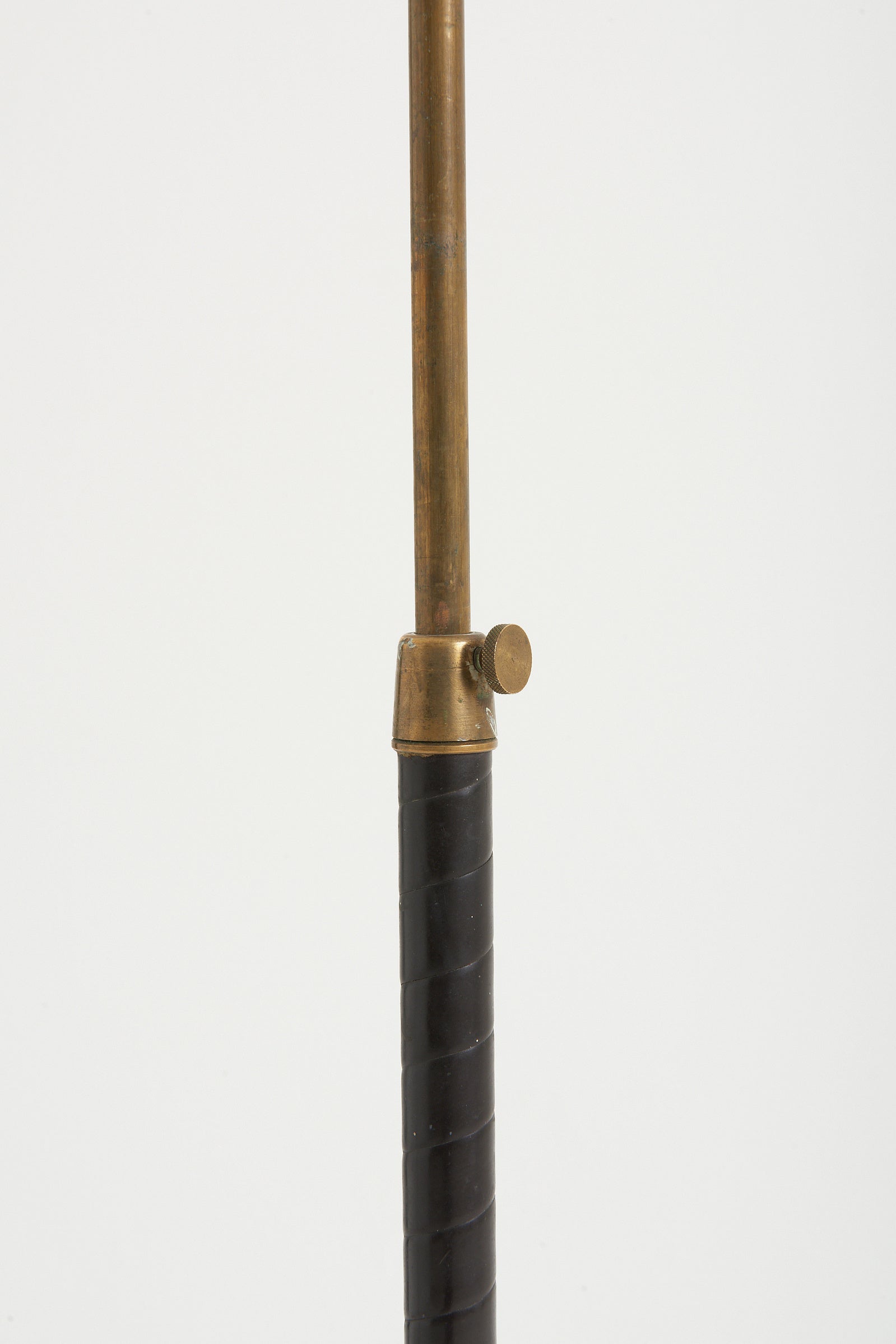Brass and Black Leather Floor Lamp
