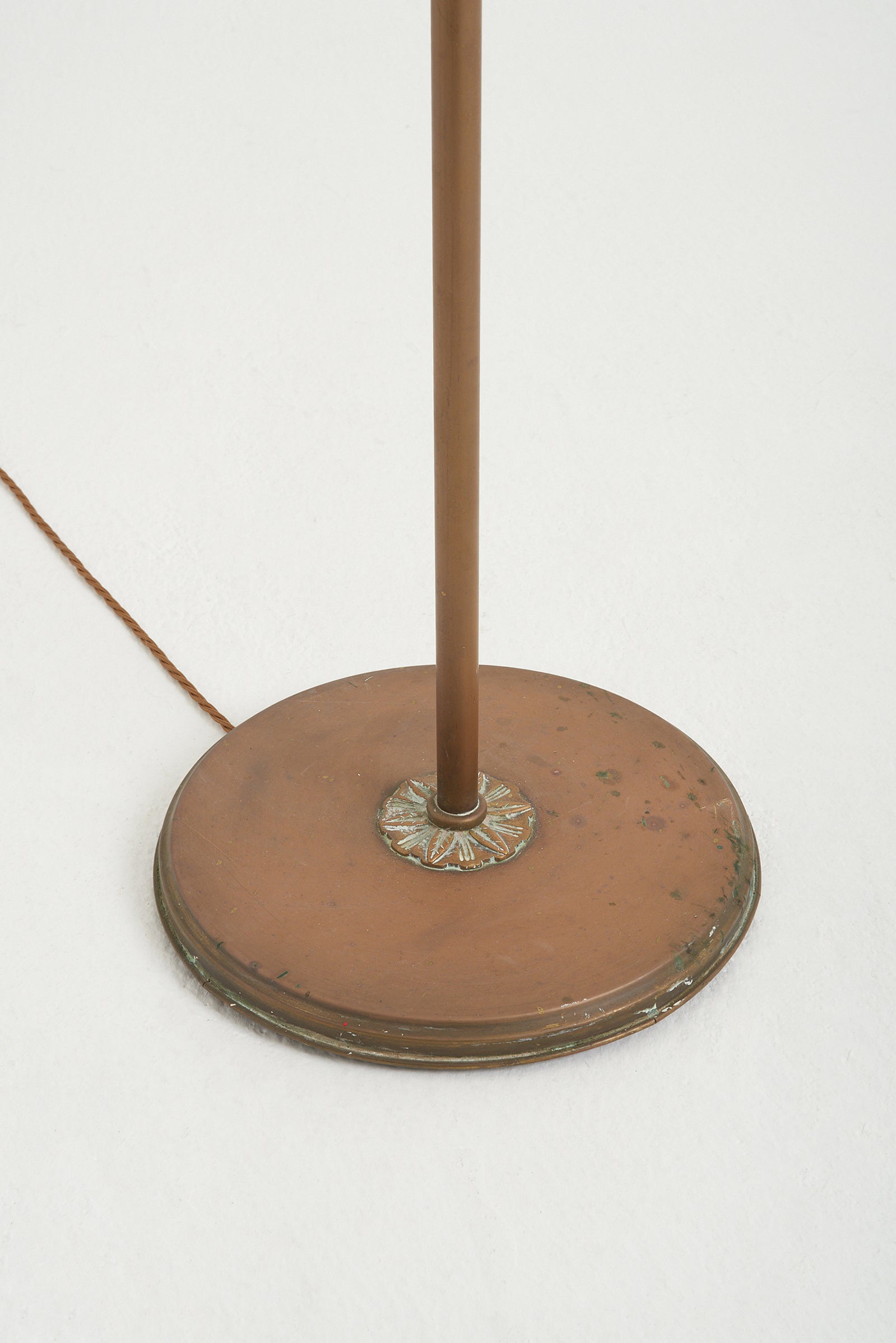 Brass and Black Leather Floor Lamp