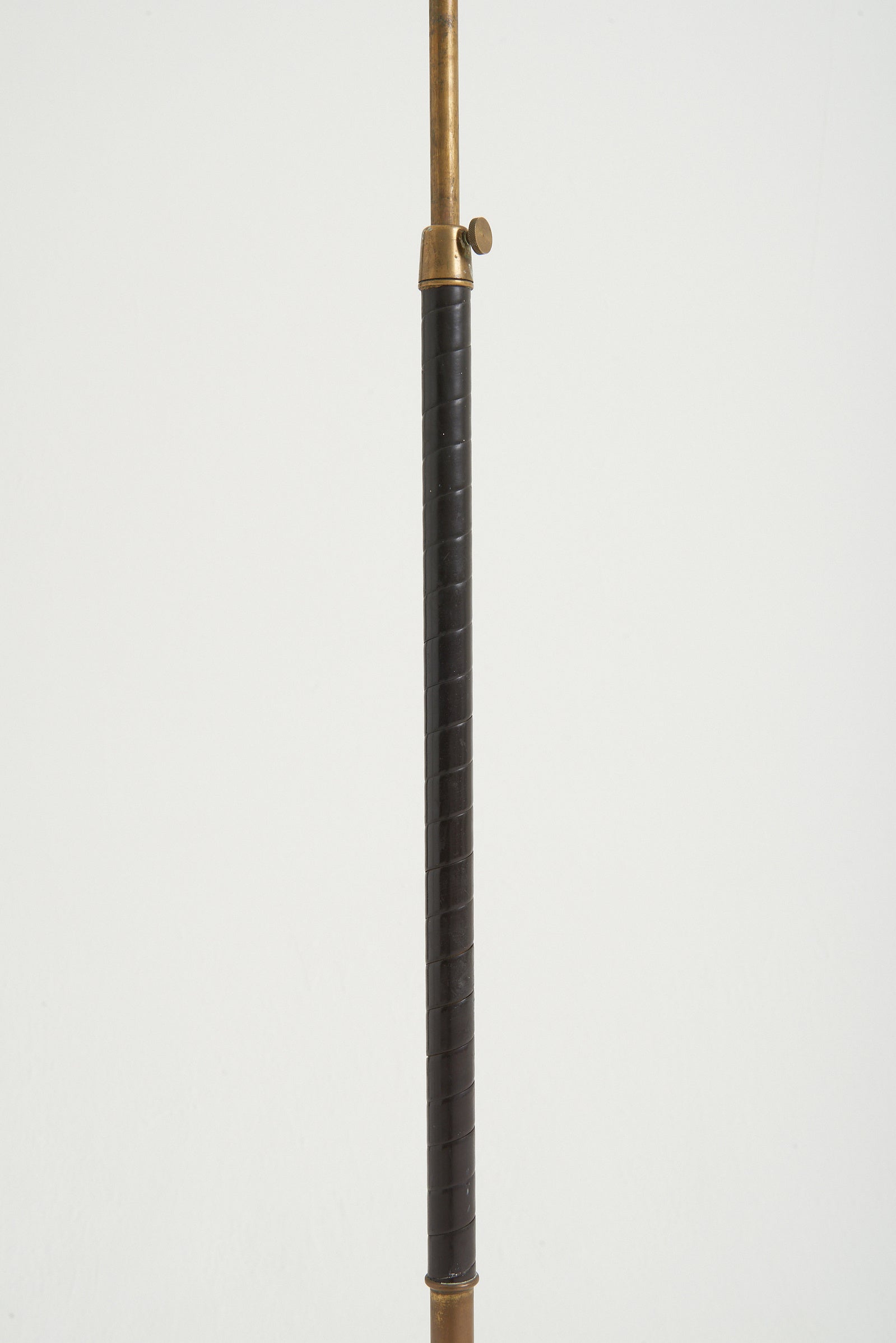 Brass and Black Leather Floor Lamp