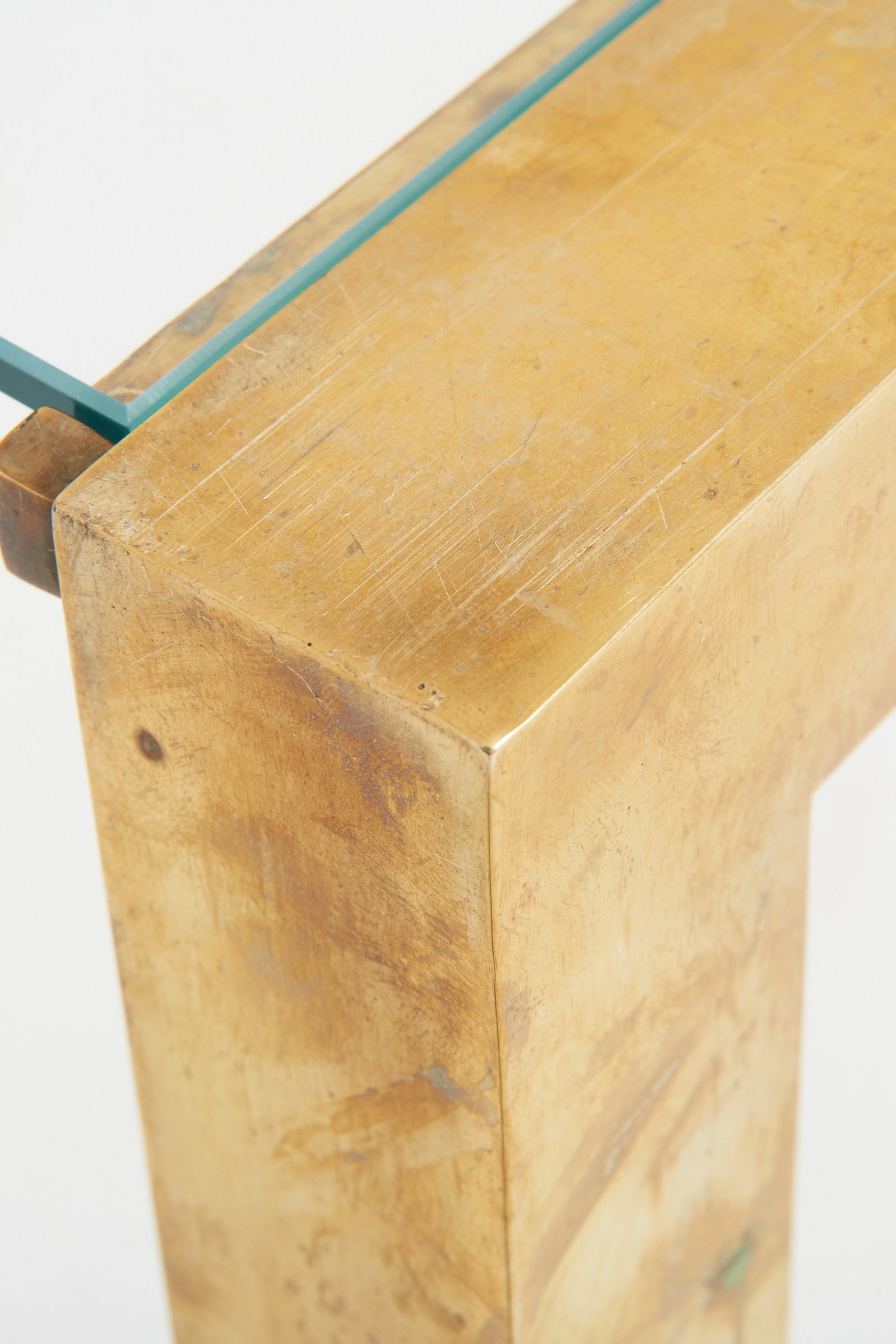 Midcentury Brass and Glass Top Console Table