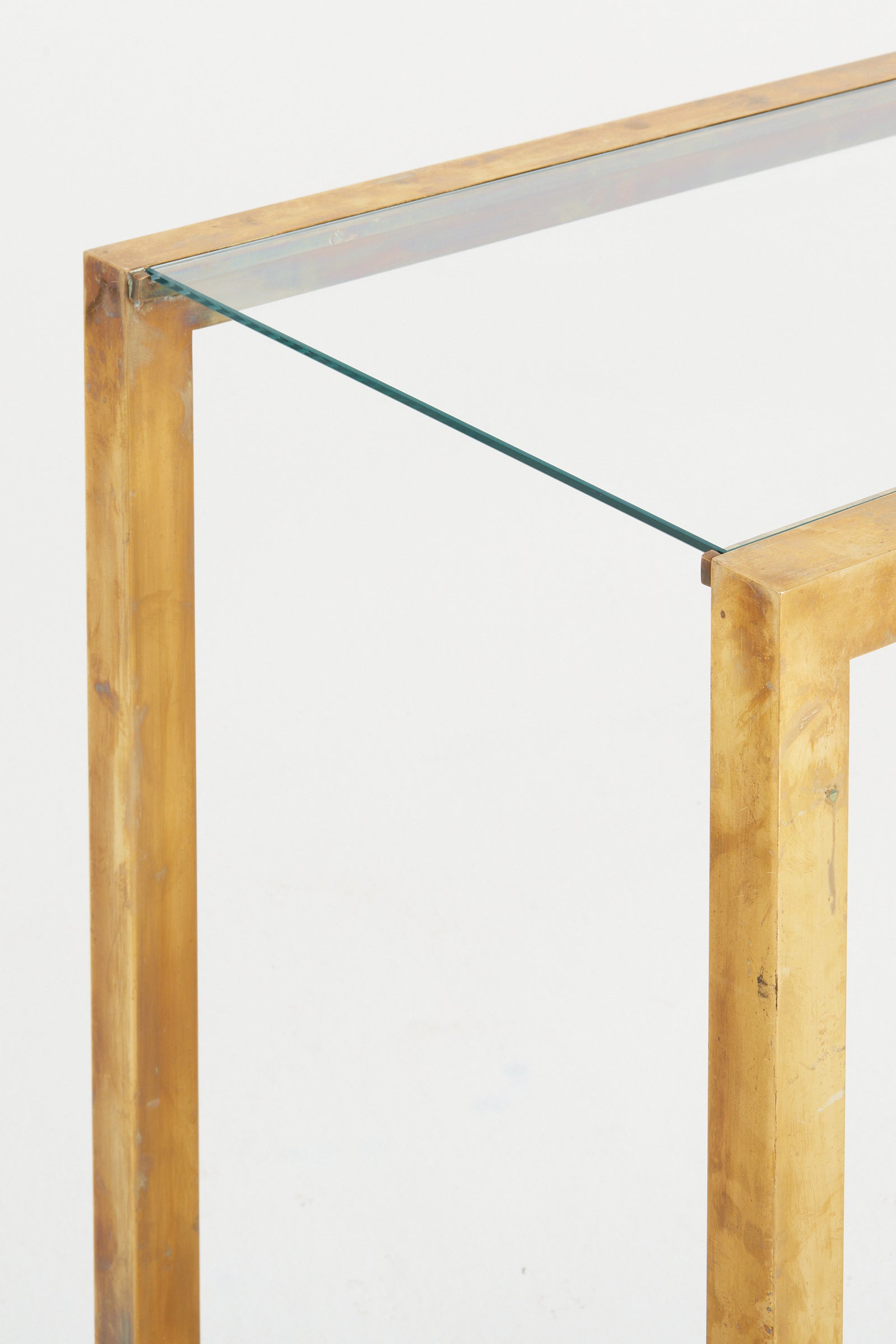 Midcentury Brass and Glass Top Console Table
