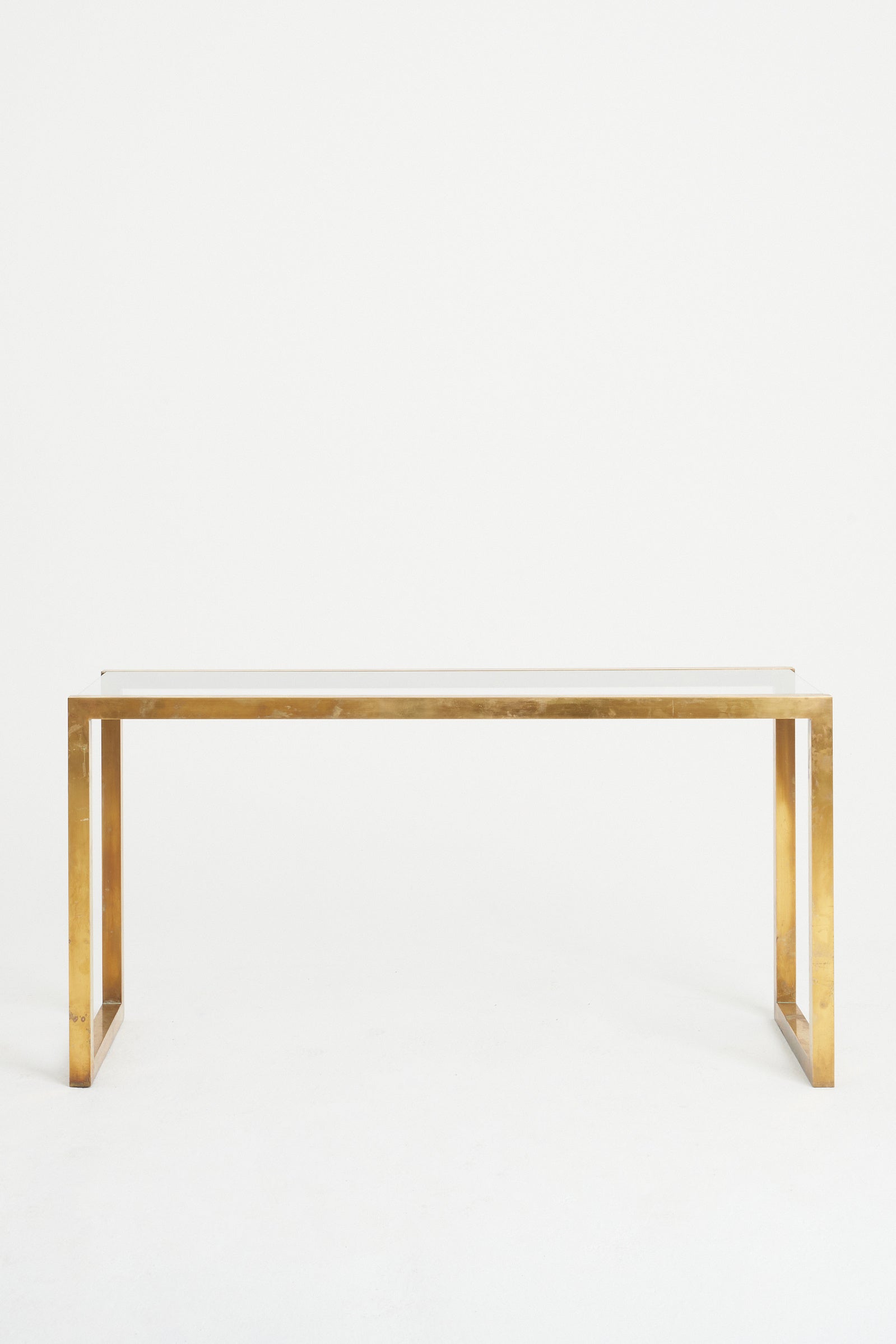 8339- Midcentury Brass and Glass Top Console Table