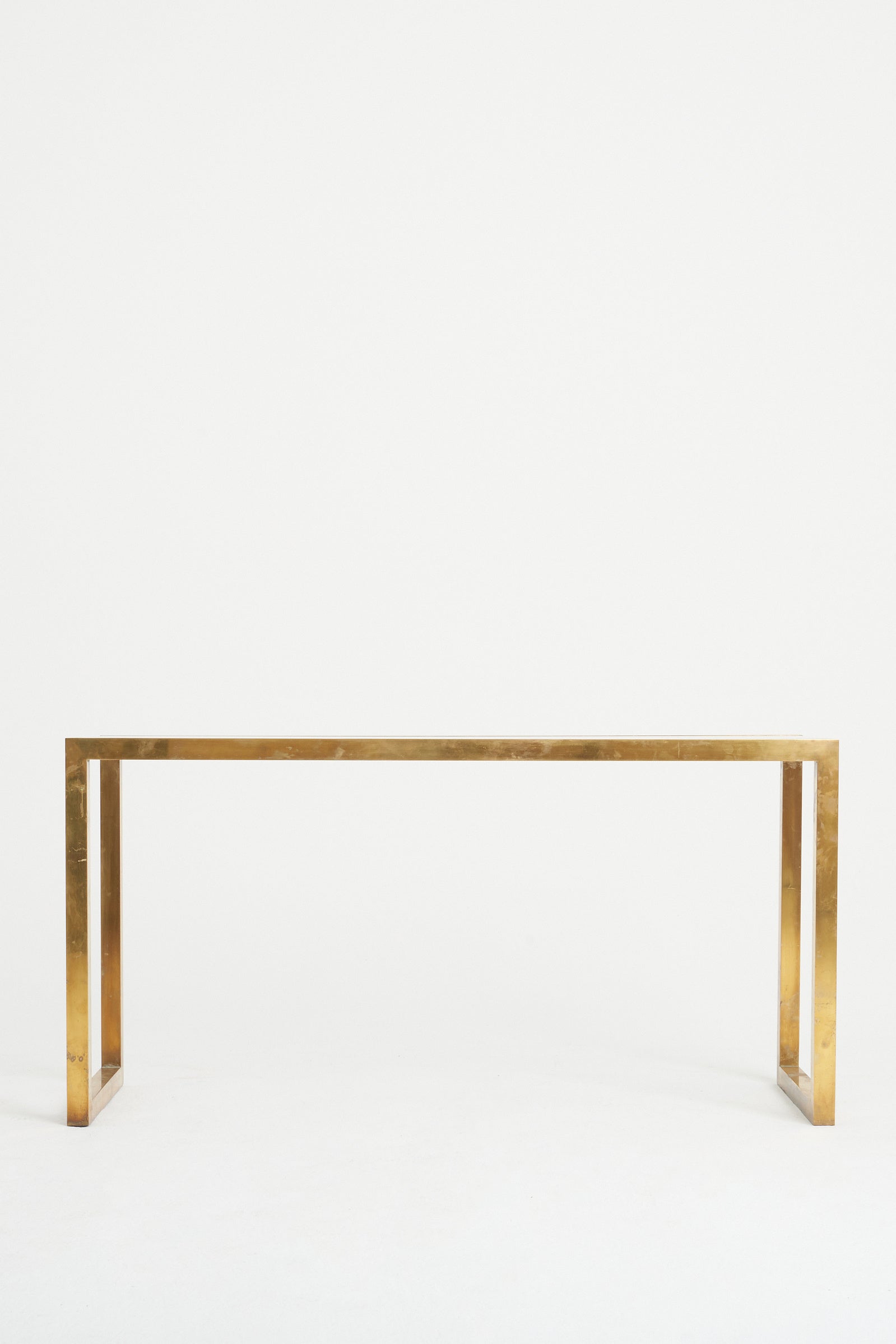 Midcentury Brass and Glass Top Console Table