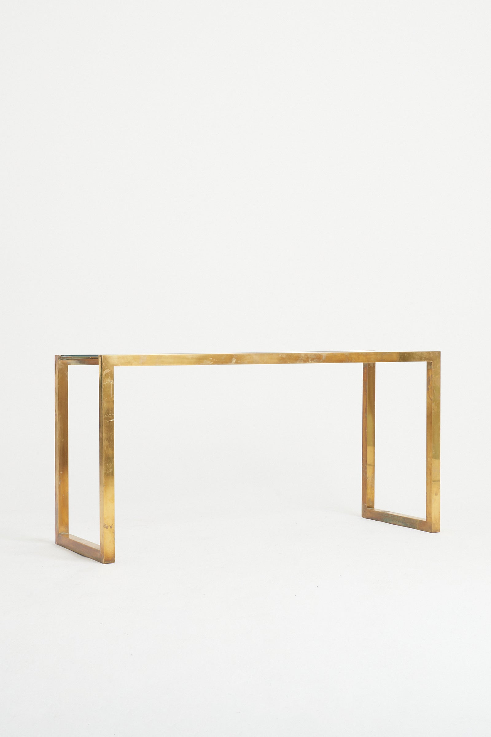 Midcentury Brass and Glass Top Console Table