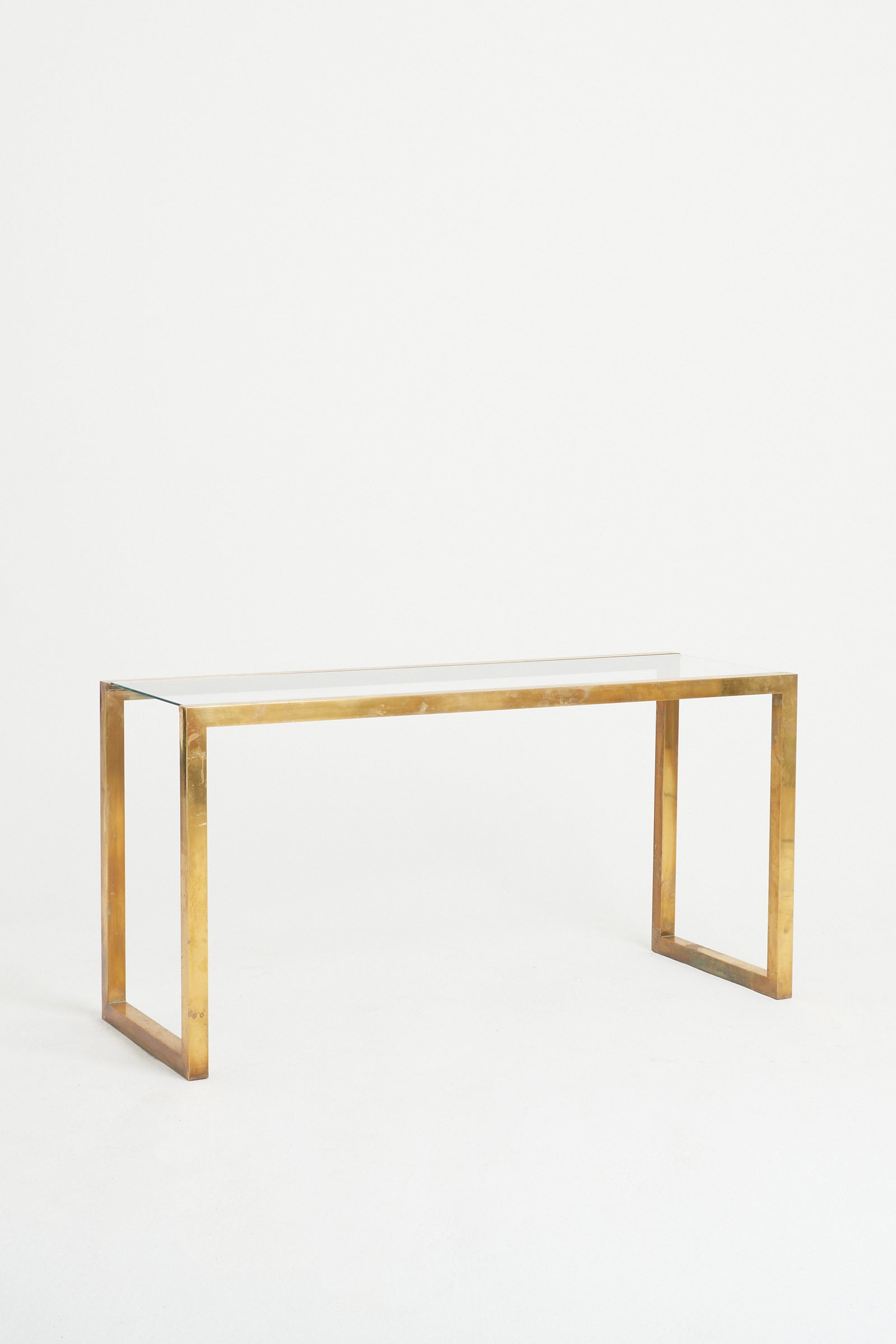 Midcentury Brass and Glass Top Console Table