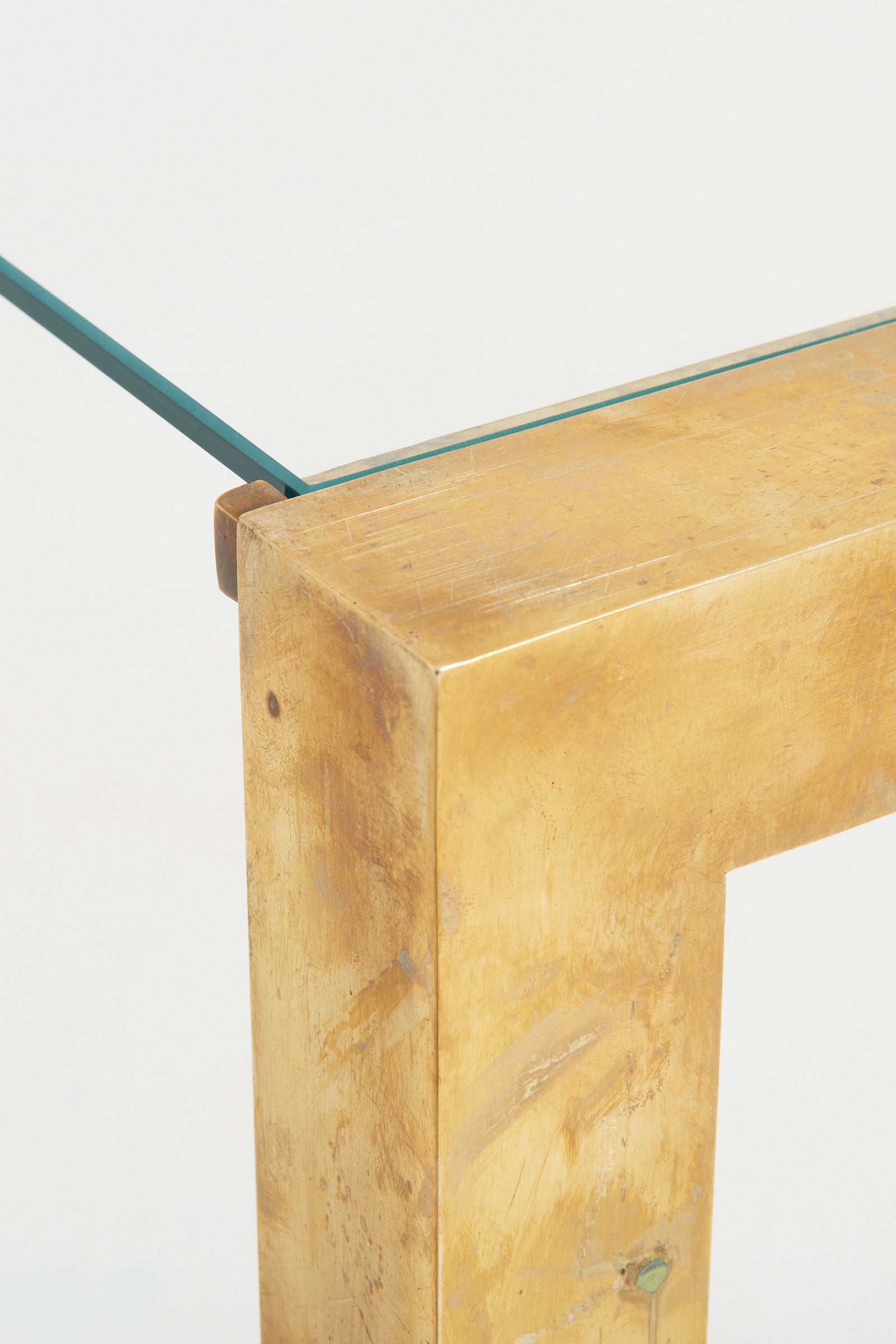 Midcentury Brass and Glass Top Console Table