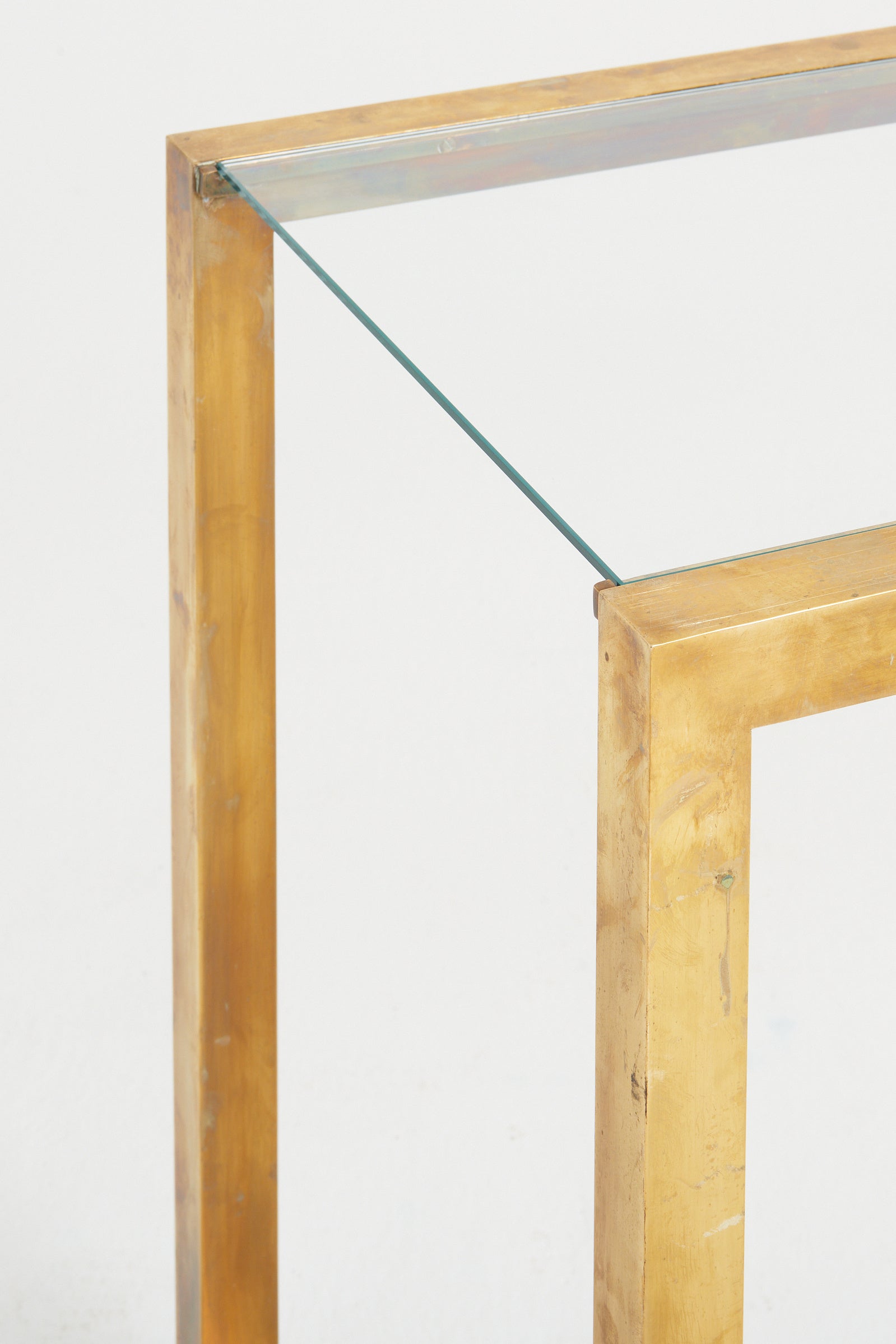 Midcentury Brass and Glass Top Console Table