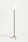 8341- Brass and Black Leather Floor Lamp