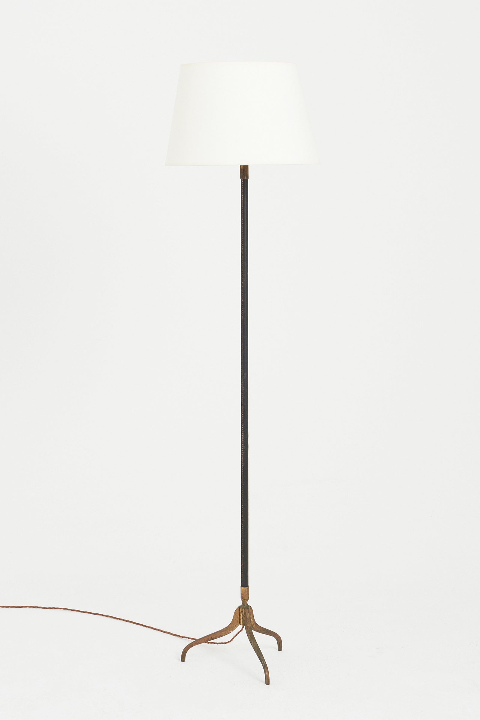 8341- Brass and Black Leather Floor Lamp