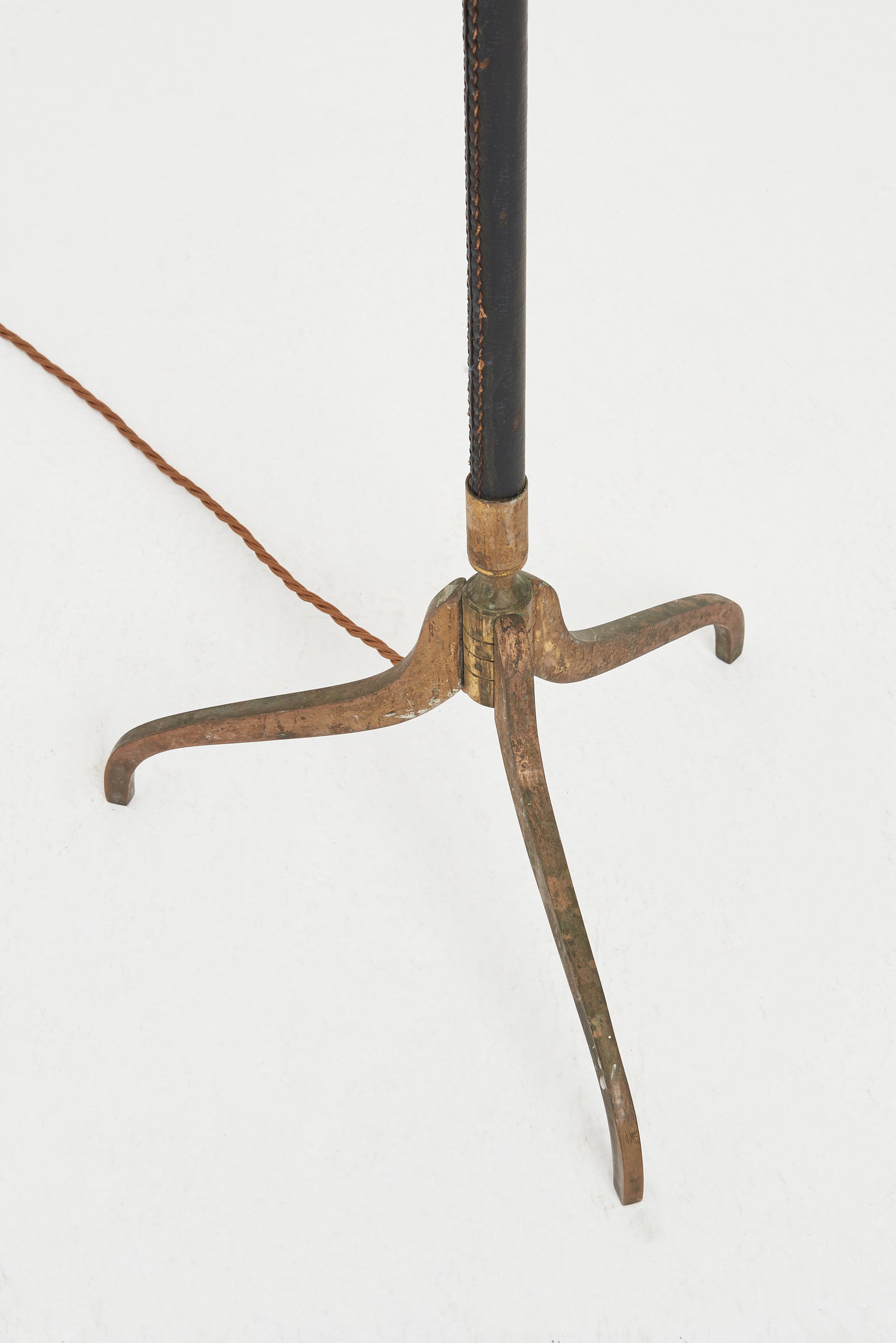 Brass and Black Leather Floor Lamp