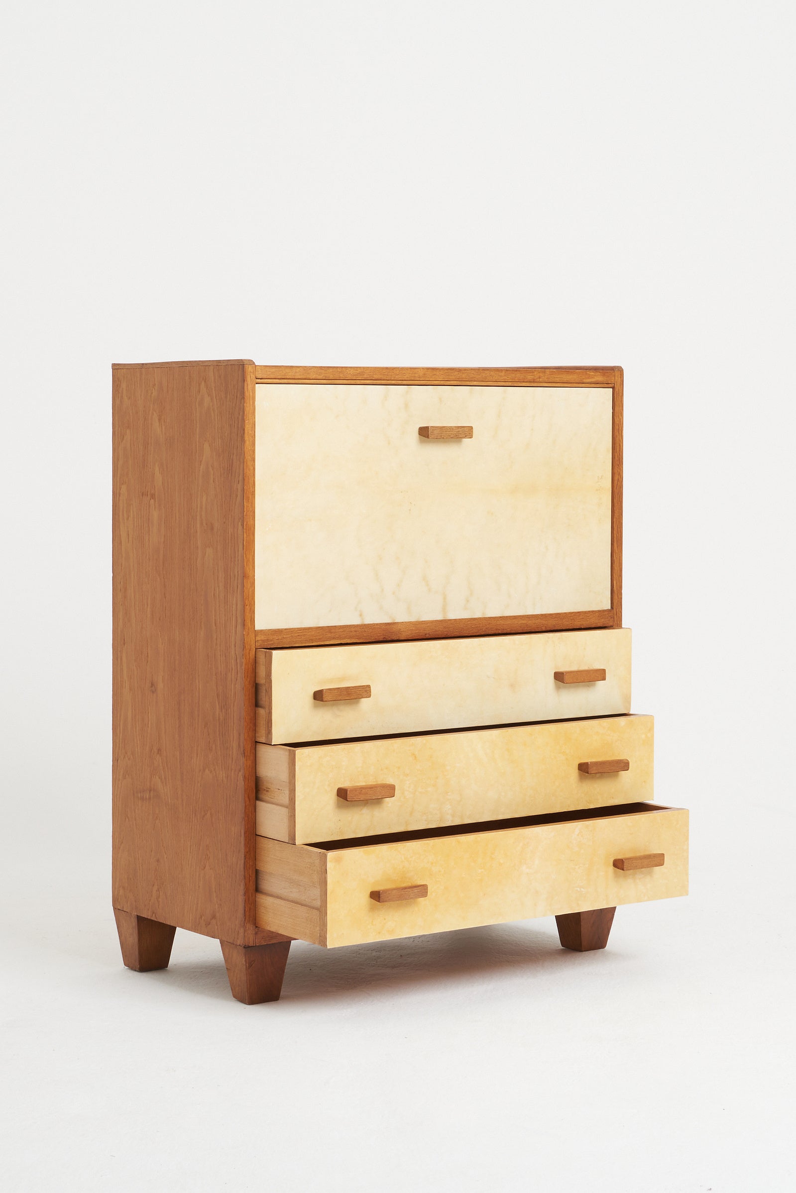 8348- Art Deco Velum and Walnut Secretaire Cabinet